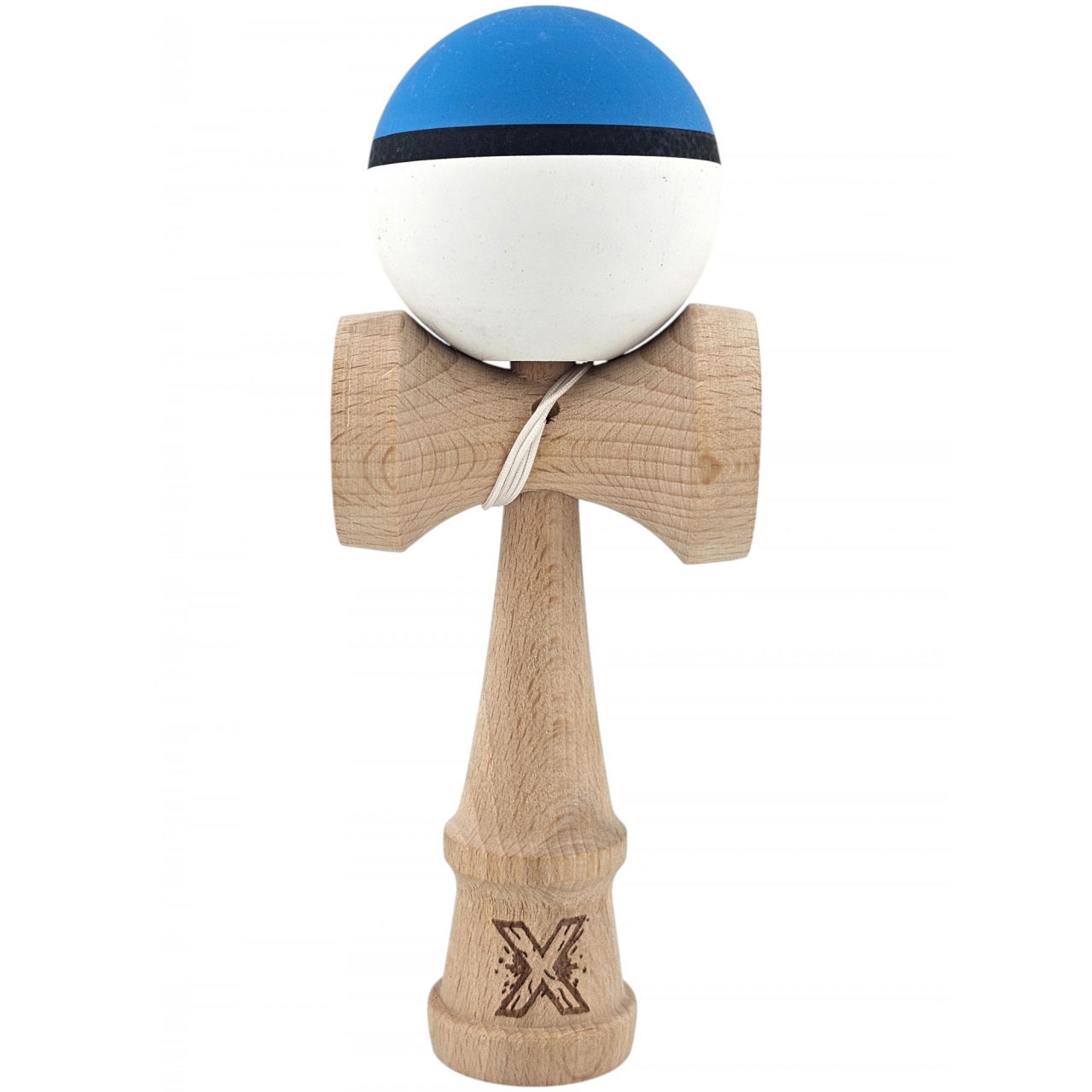 Kendama X Originala, Profesionala, Flippy, din Lemn, 18 cm, Rubber Grip, Albastru/Alb [1]