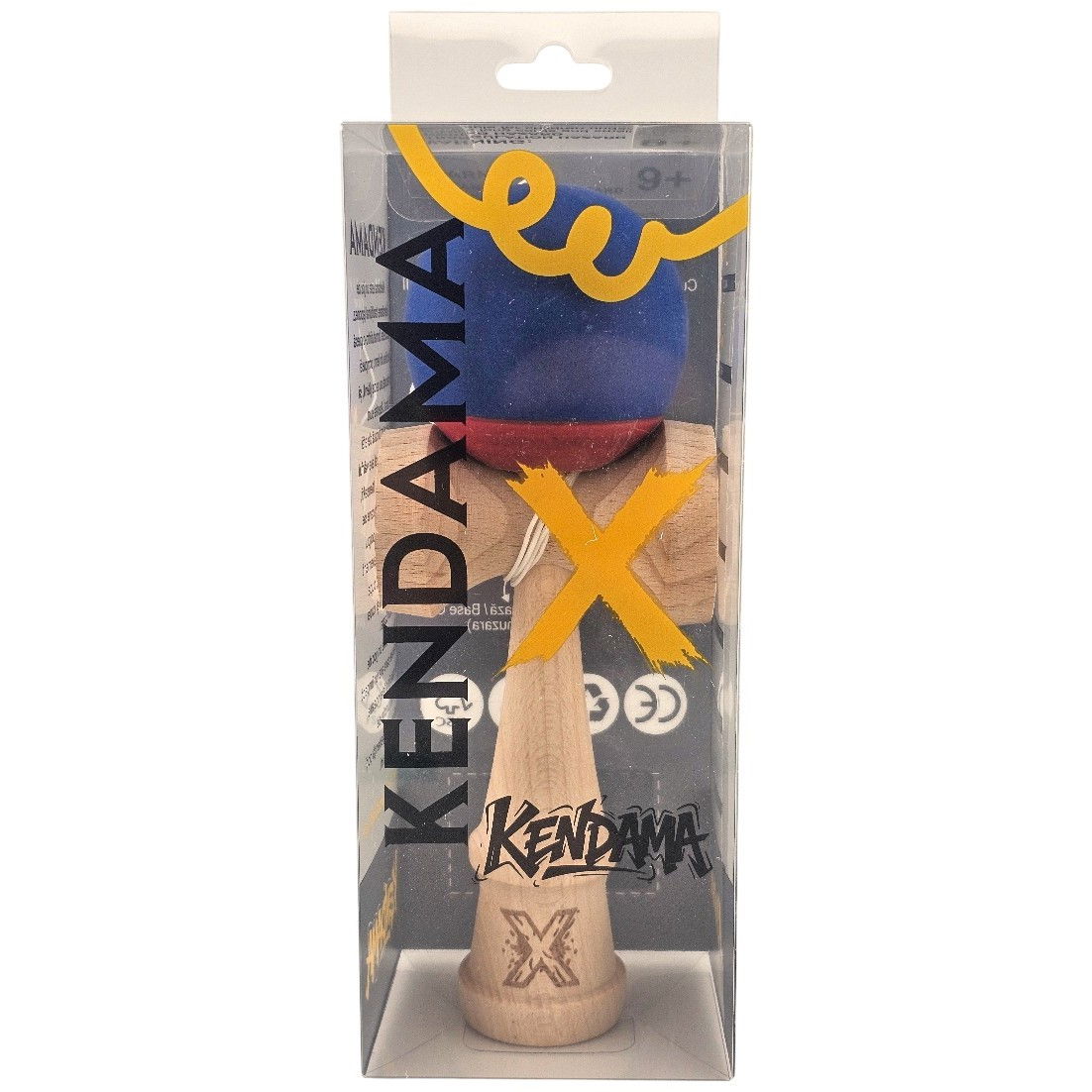 Kendama X Originala, Profesionala, Flippy, din Lemn, 18 cm, Rubber Grip, Albastru inchis/Rosu [4]