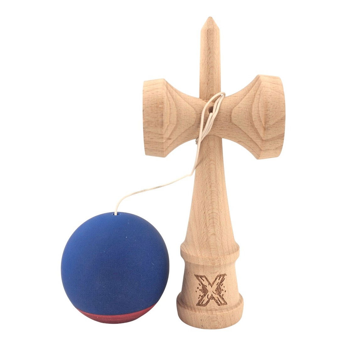 Kendama X Originala, Profesionala, Flippy, din Lemn, 18 cm, Rubber Grip, Albastru inchis/Rosu [2]