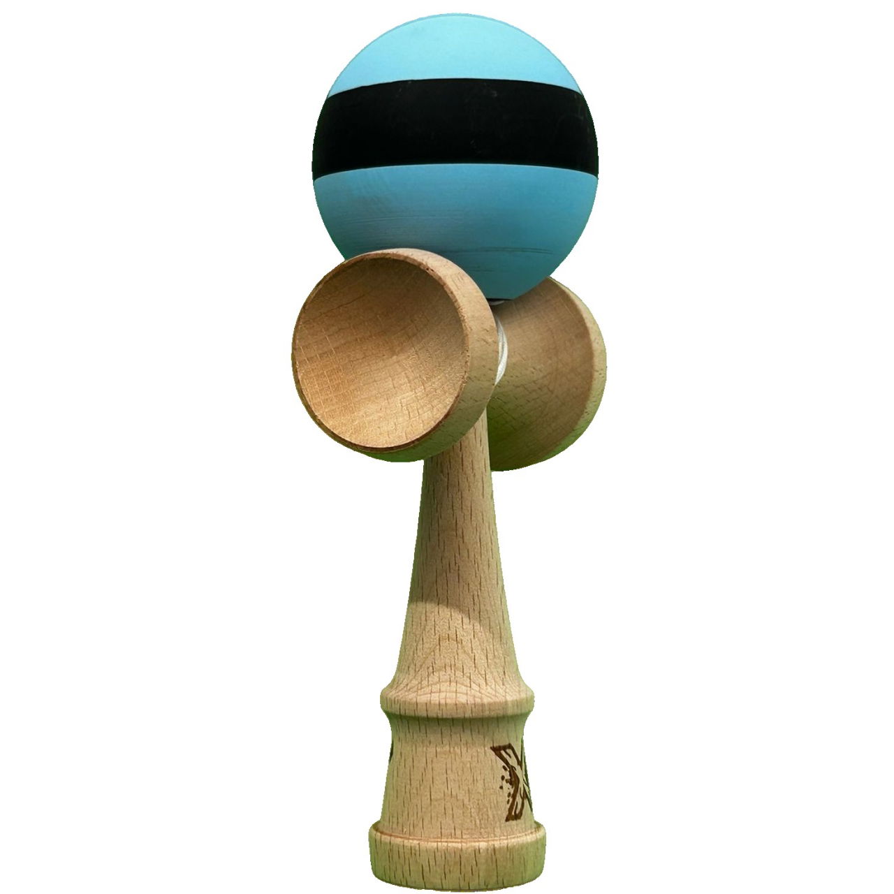 Kendama X Originala, Profesionala, Flippy, din Lemn, 18 cm, Rubber Grip, Dungi Albastru/Negru [2]