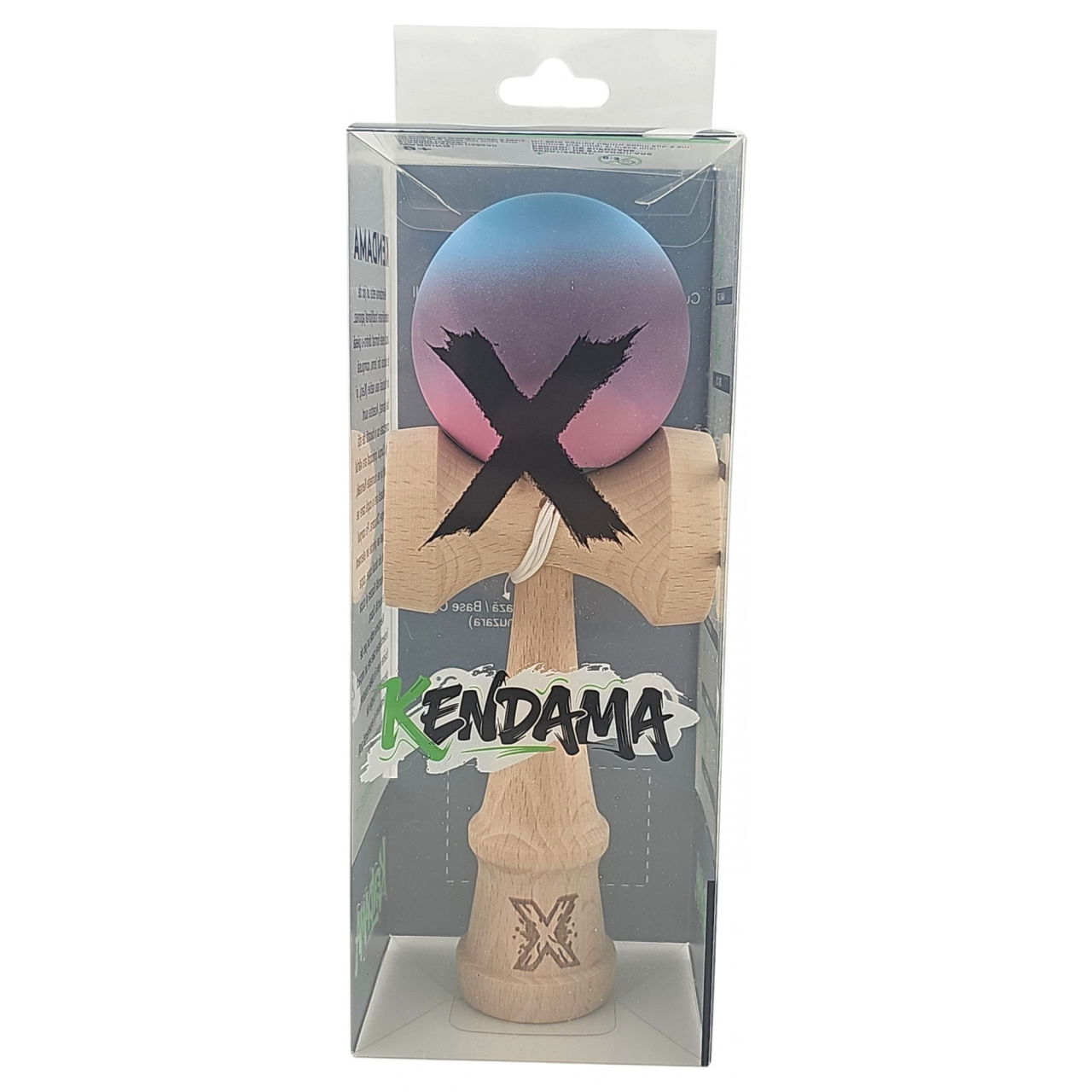 Kendama X Originala, Profesionala, Flippy, din Lemn, 18 cm, Rubber Grip, Gradient Albastru deschis/Mov/Roz [3]