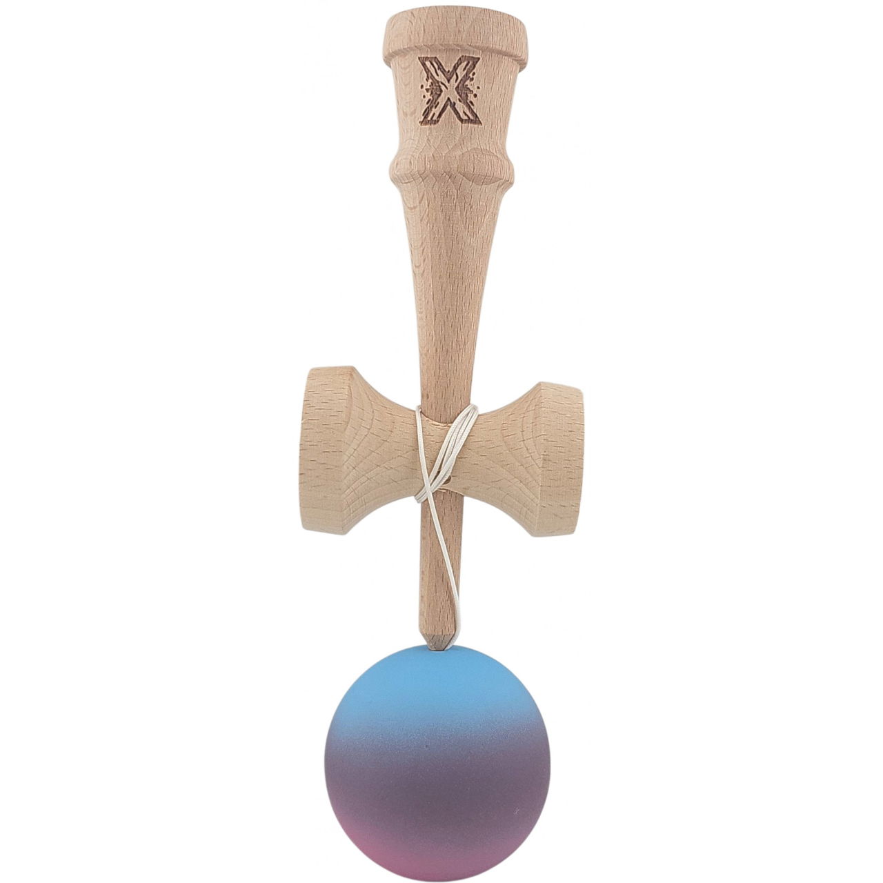 Kendama X Originala, Profesionala, Flippy, din Lemn, 18 cm, Rubber Grip, Gradient Albastru deschis/Mov/Roz [2]