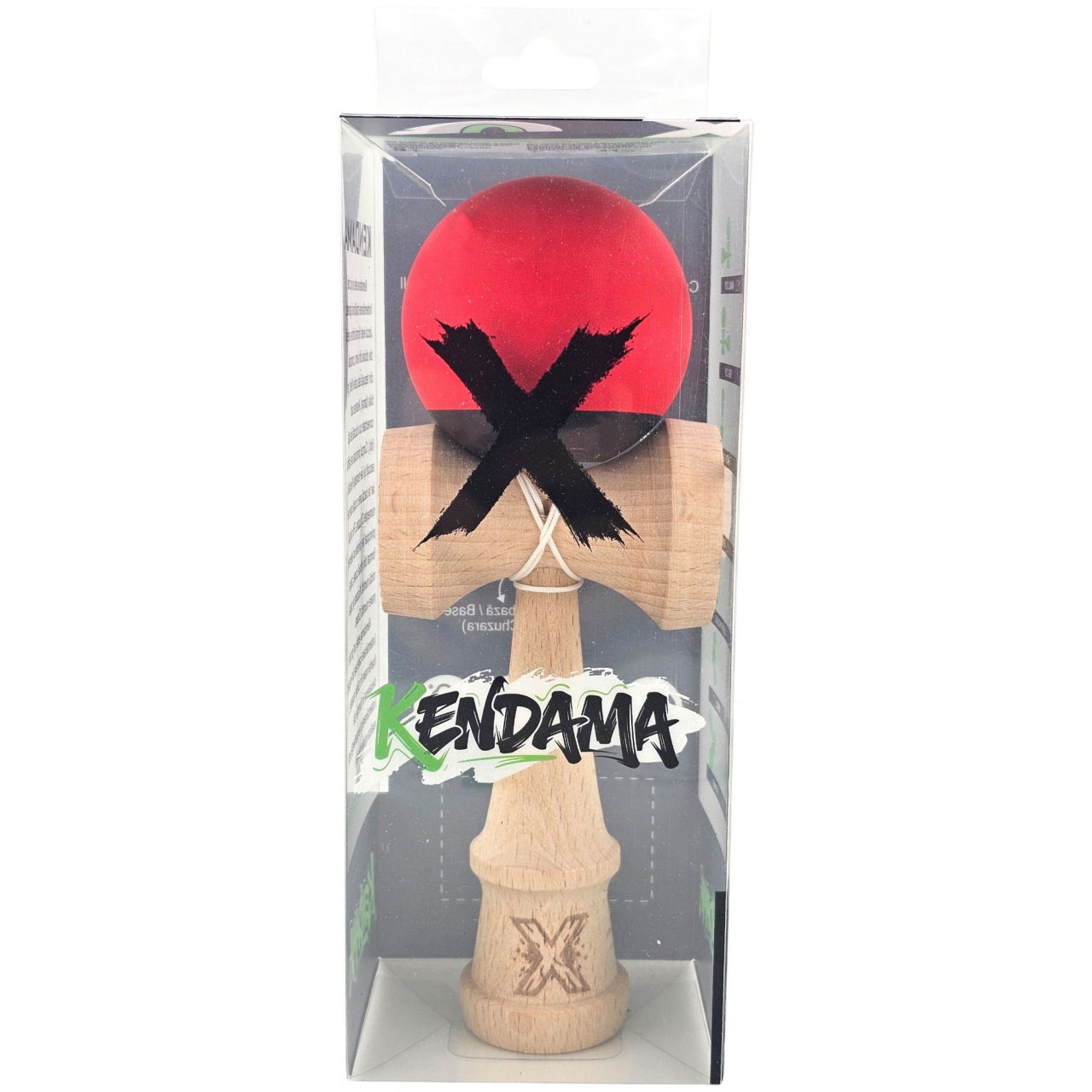 Kendama X Originala, Profesionala, Flippy, din Lemn, 18 cm, Rubber Grip, Negru/Rosu [4]