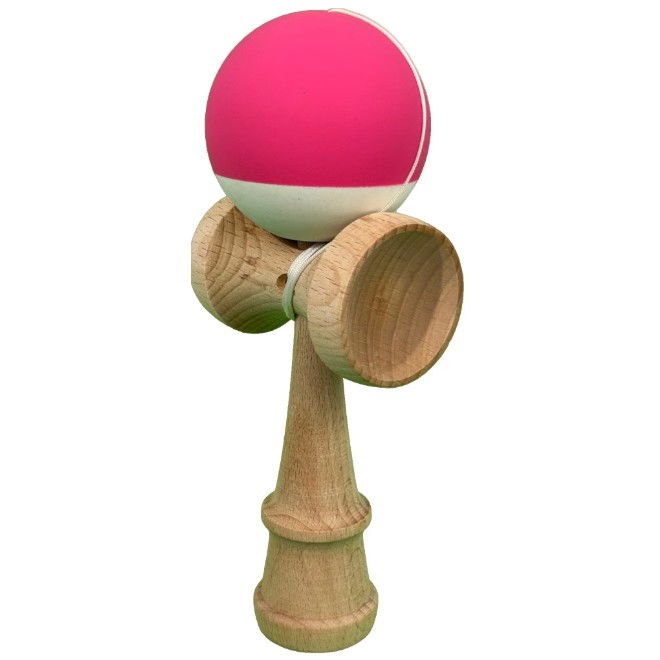 Kendama X Originala, Profesionala, Flippy, din Lemn, 18 cm, Rubber Grip, Roz inchis/Alb [2]
