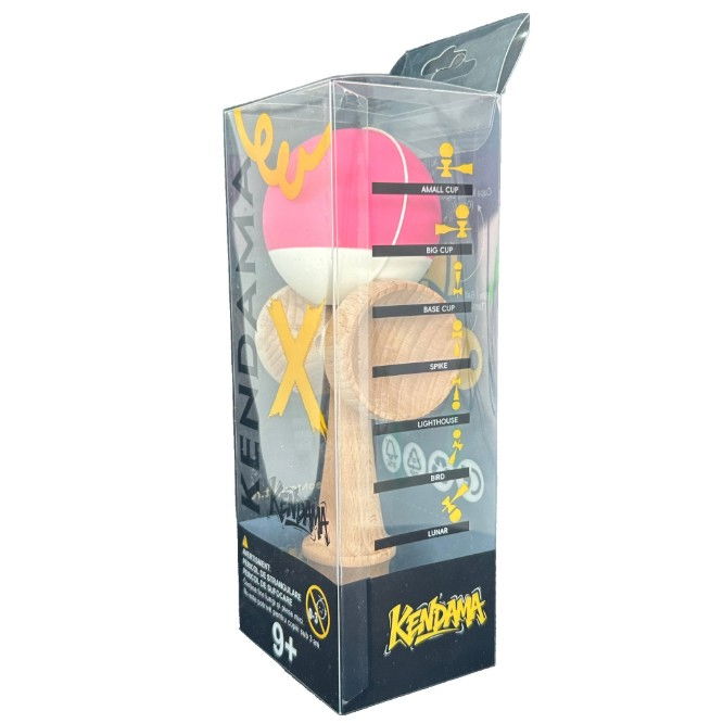 Kendama X Originala, Profesionala, Flippy, din Lemn, 18 cm, Rubber Grip, Roz inchis/Alb [4]