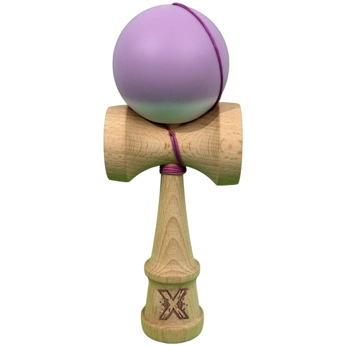 Kendama X Originala, Profesionala, Flippy, din Lemn cu Bila Cauciucata, 18 x 6 x 7 cm, Gradient Mov/Alb [1]