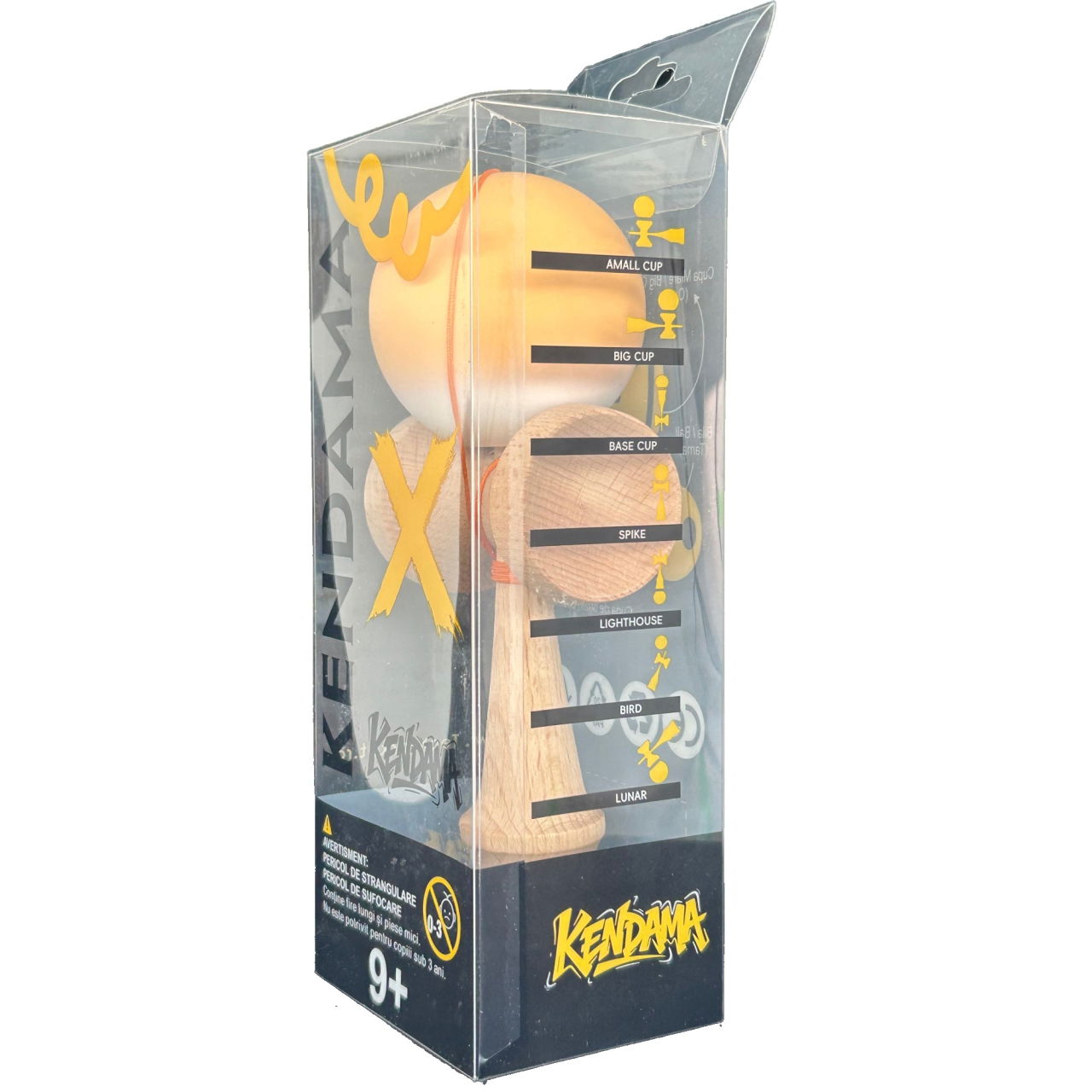 Kendama X Originala, Profesionala, Flippy, din Lemn cu Bila cu Invelis din Cauciuc, 18 x 6 x 7 cm, Rubber Grip, Portocaliu/Alb [4]