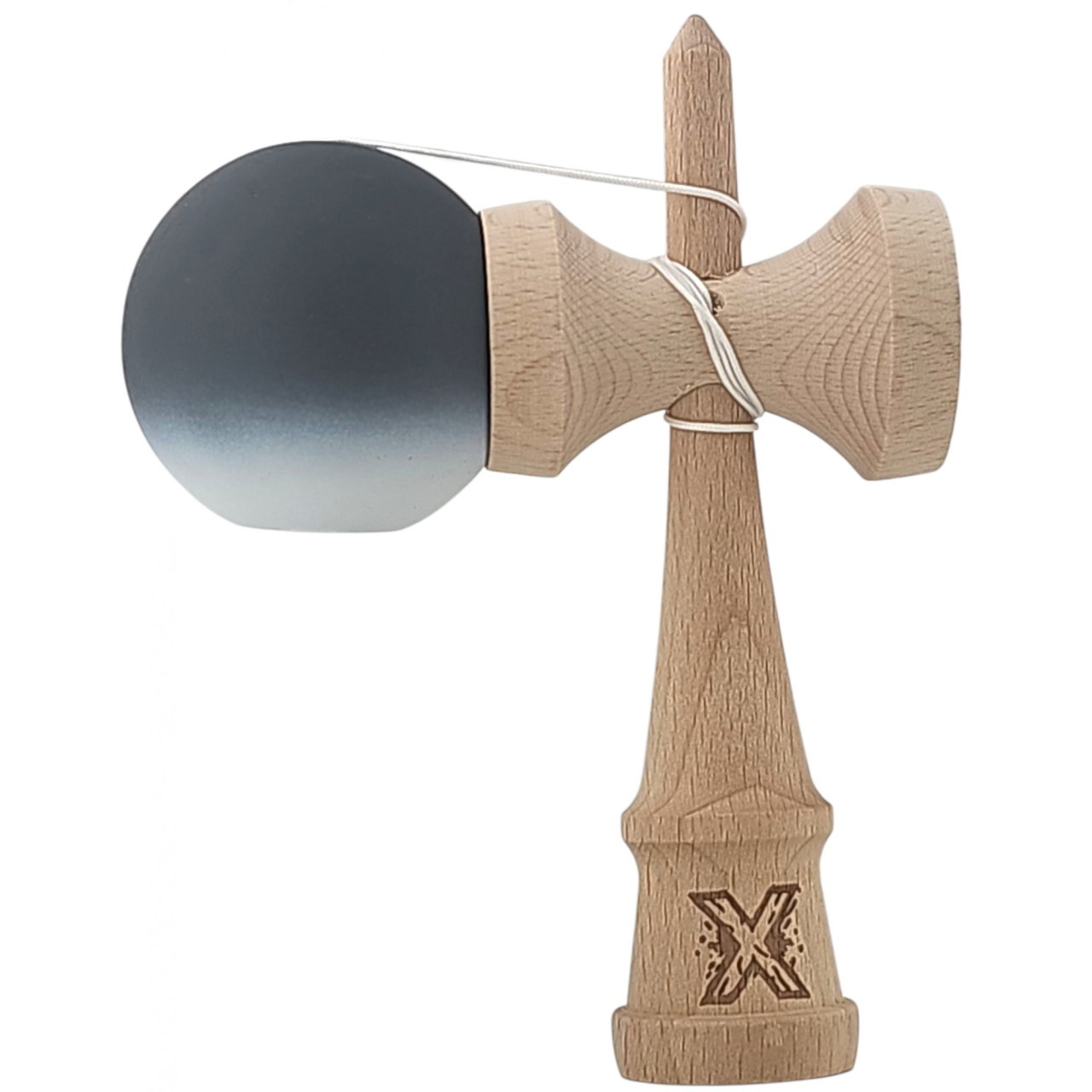Kendama X Originala, Profesionala, Flippy, din Lemn, Rubber Grip, 18 cm, Alb/Negru [2]