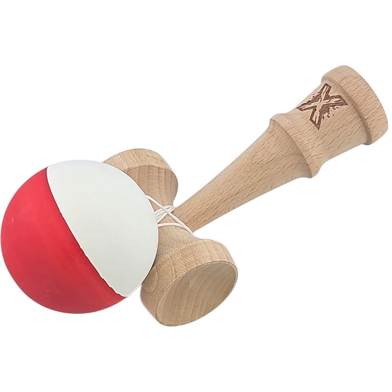 Kendama X Originala, Profesionala, Flippy, din Lemn, Rubber Grip, 18 cm, Alb/Rosu [4]