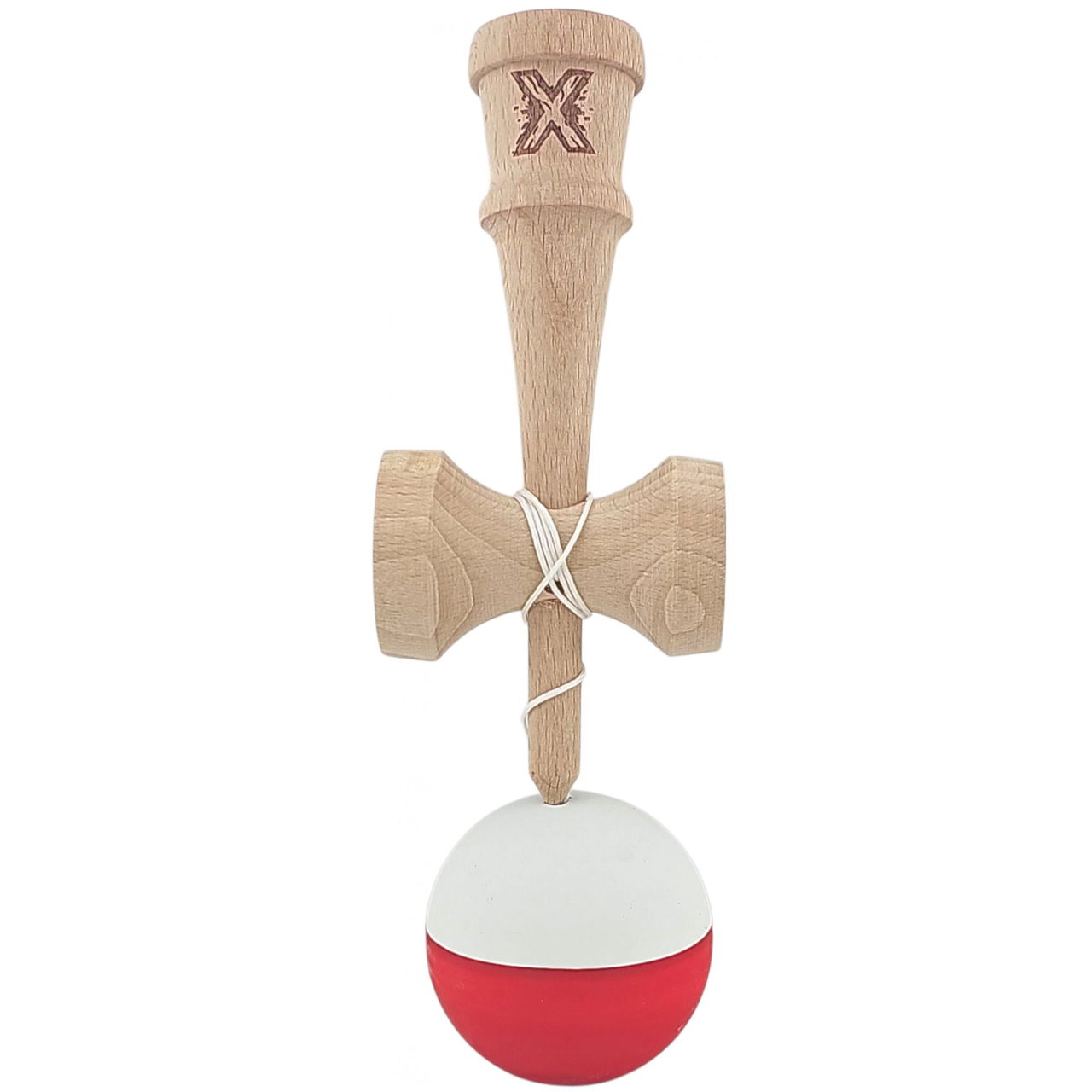 Kendama X Originala, Profesionala, Flippy, din Lemn, Rubber Grip, 18 cm, Alb/Rosu [3]