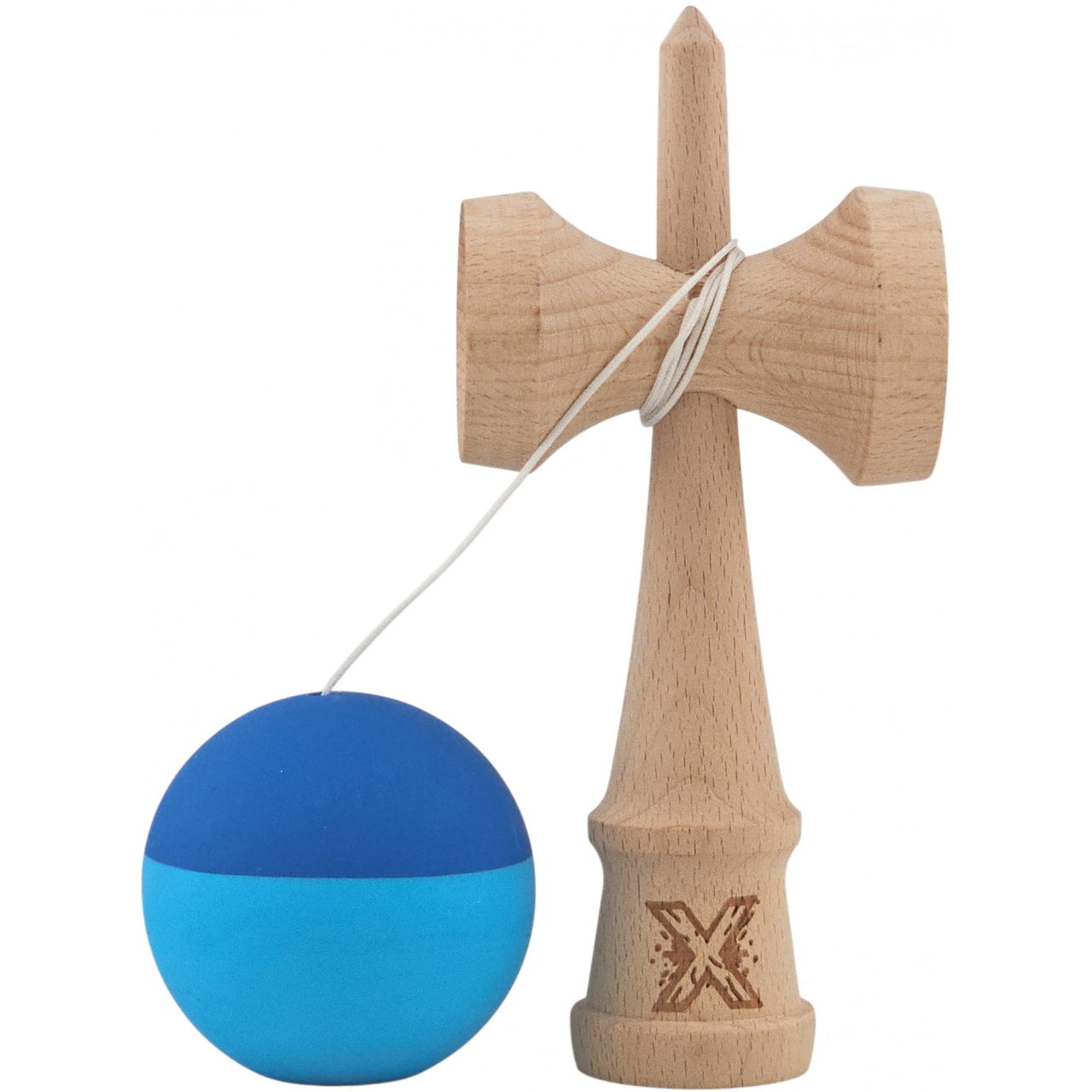 Kendama X Originala, Profesionala, Flippy, din Lemn, Rubber Grip, 18 cm, Albastru/Bleu [3]