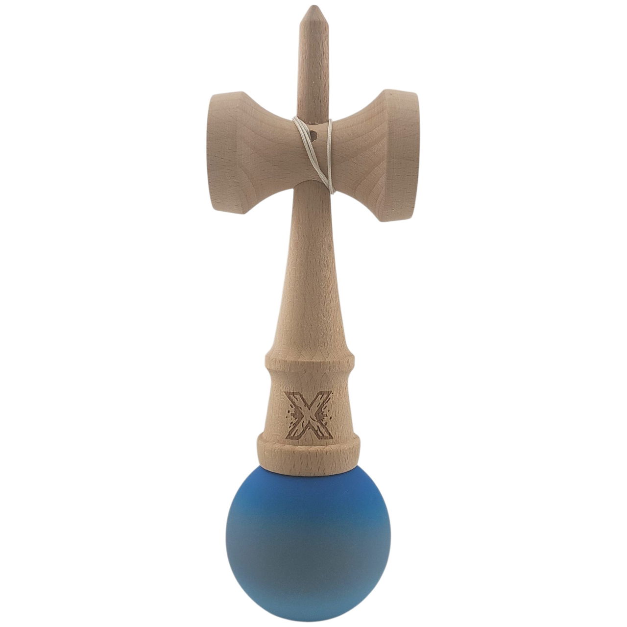 Kendama X Originala, Profesionala, Flippy, din Lemn, Rubber Grip, 18 cm, Albastru/Gri/Bleu [3]