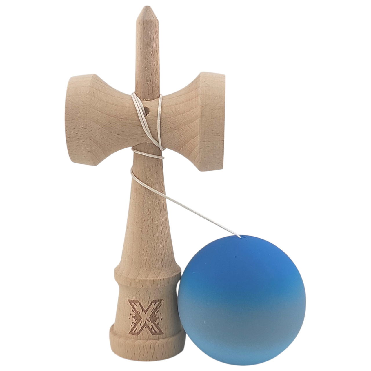 Kendama X Originala, Profesionala, Flippy, din Lemn, Rubber Grip, 18 cm, Albastru/Gri/Bleu [2]