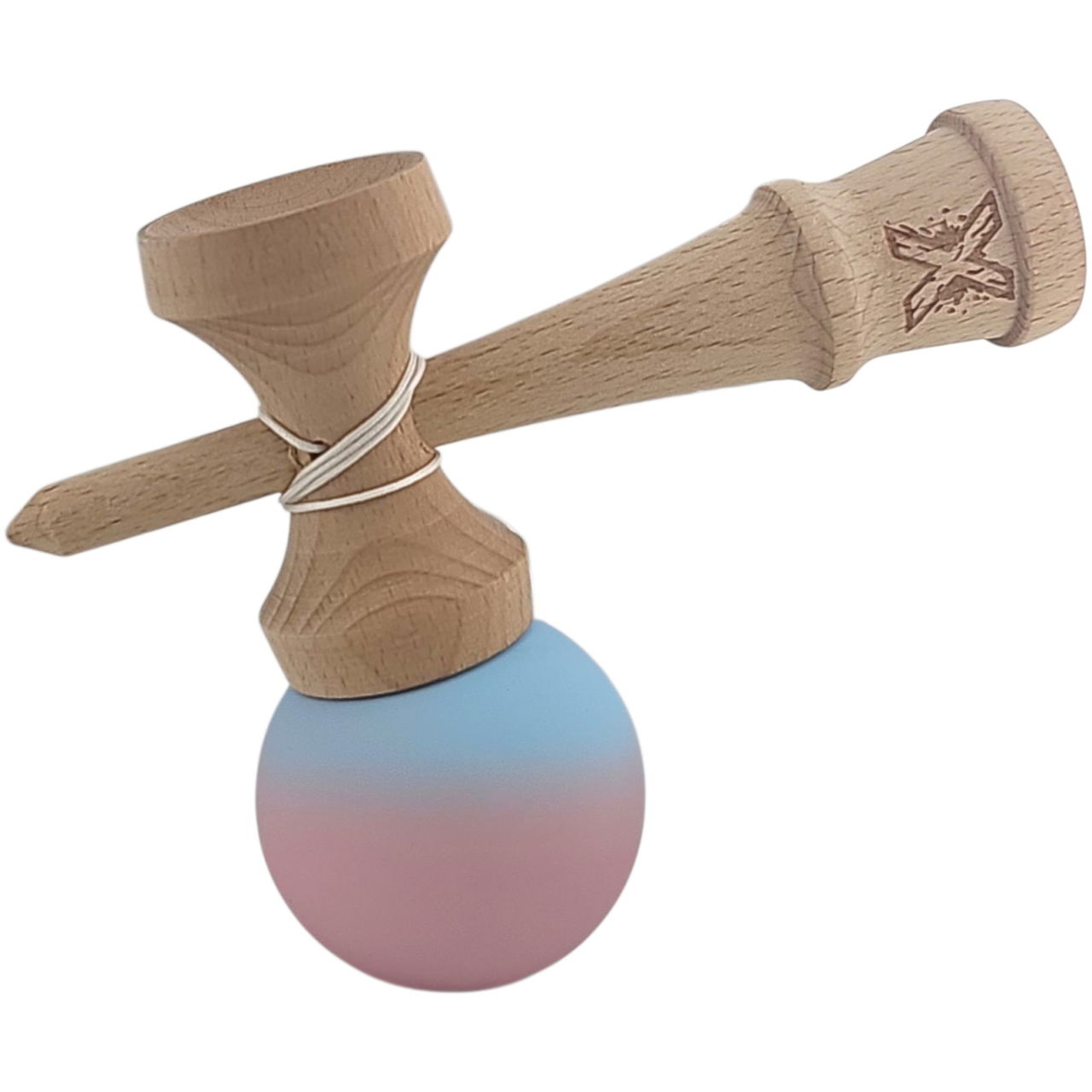 Kendama X Originala, Profesionala, Flippy, din Lemn, Rubber Grip, 18 cm, Albastru/Lila [3]