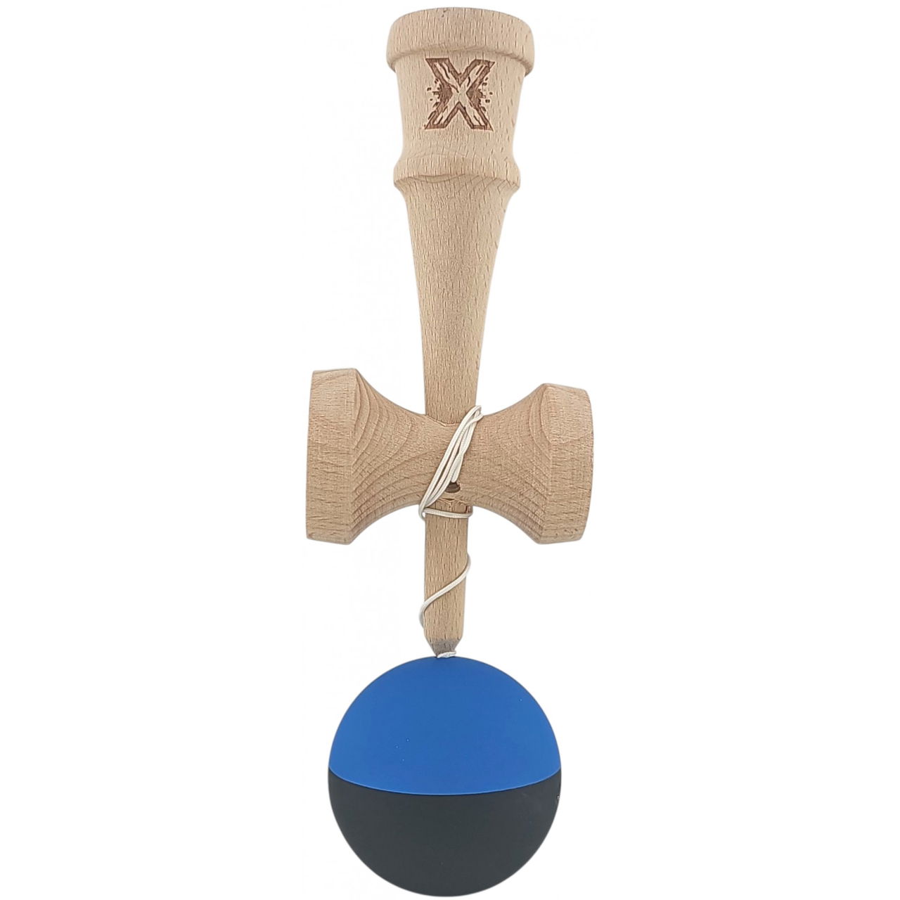 Kendama X Originala, Profesionala, Flippy, din Lemn, Rubber Grip, 18 cm, Albastru/Negru [2]