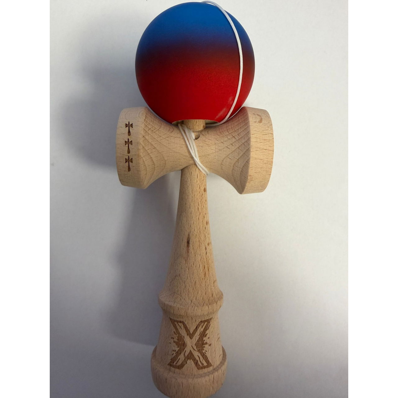 Kendama X Originala, Profesionala, Flippy, din Lemn, Rubber Grip, 18 cm, Albastru/Rosu [1]
