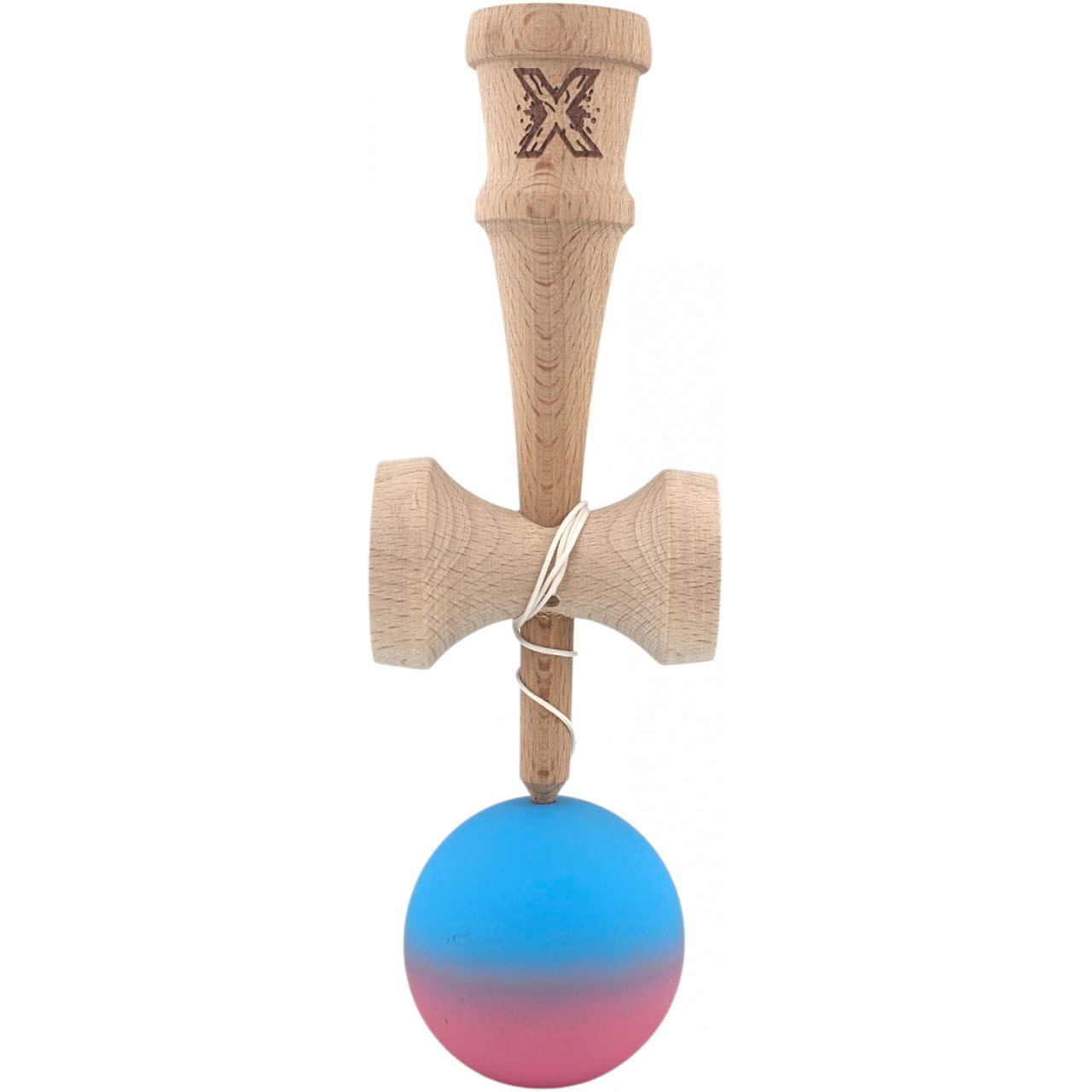 Kendama X Originala, Profesionala, Flippy, din Lemn, Rubber Grip, 18 cm, Albastru/Roz [3]