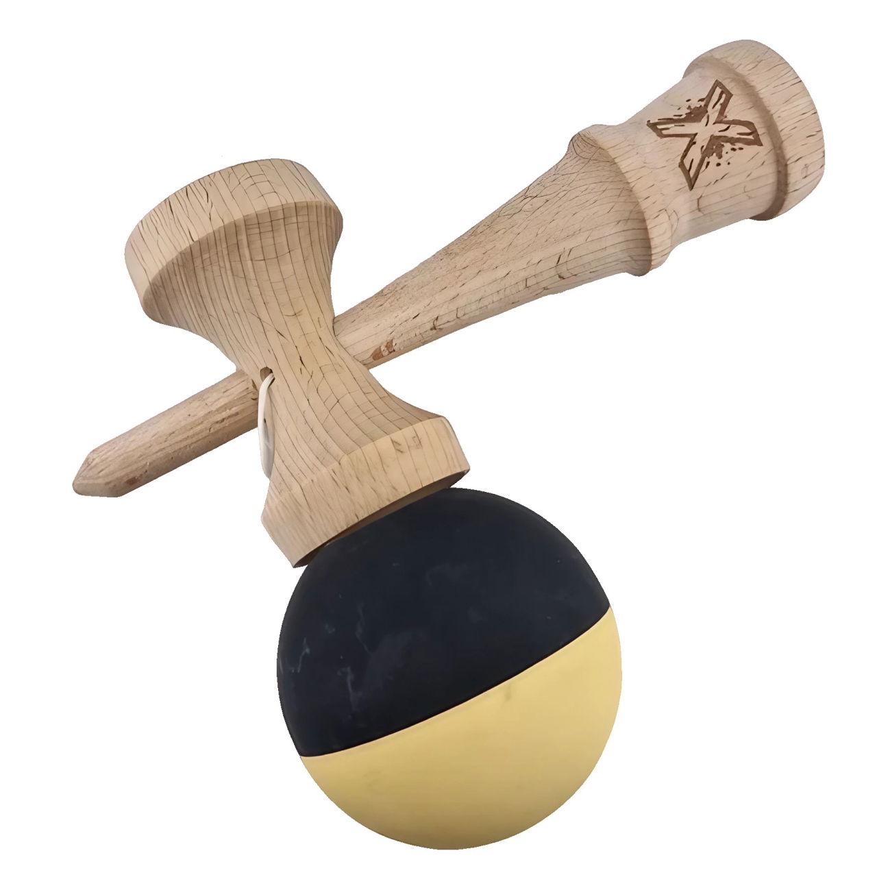 Kendama X Originala, Profesionala, Flippy, din Lemn, Rubber Grip, 18 cm, Galben/Negru [4]