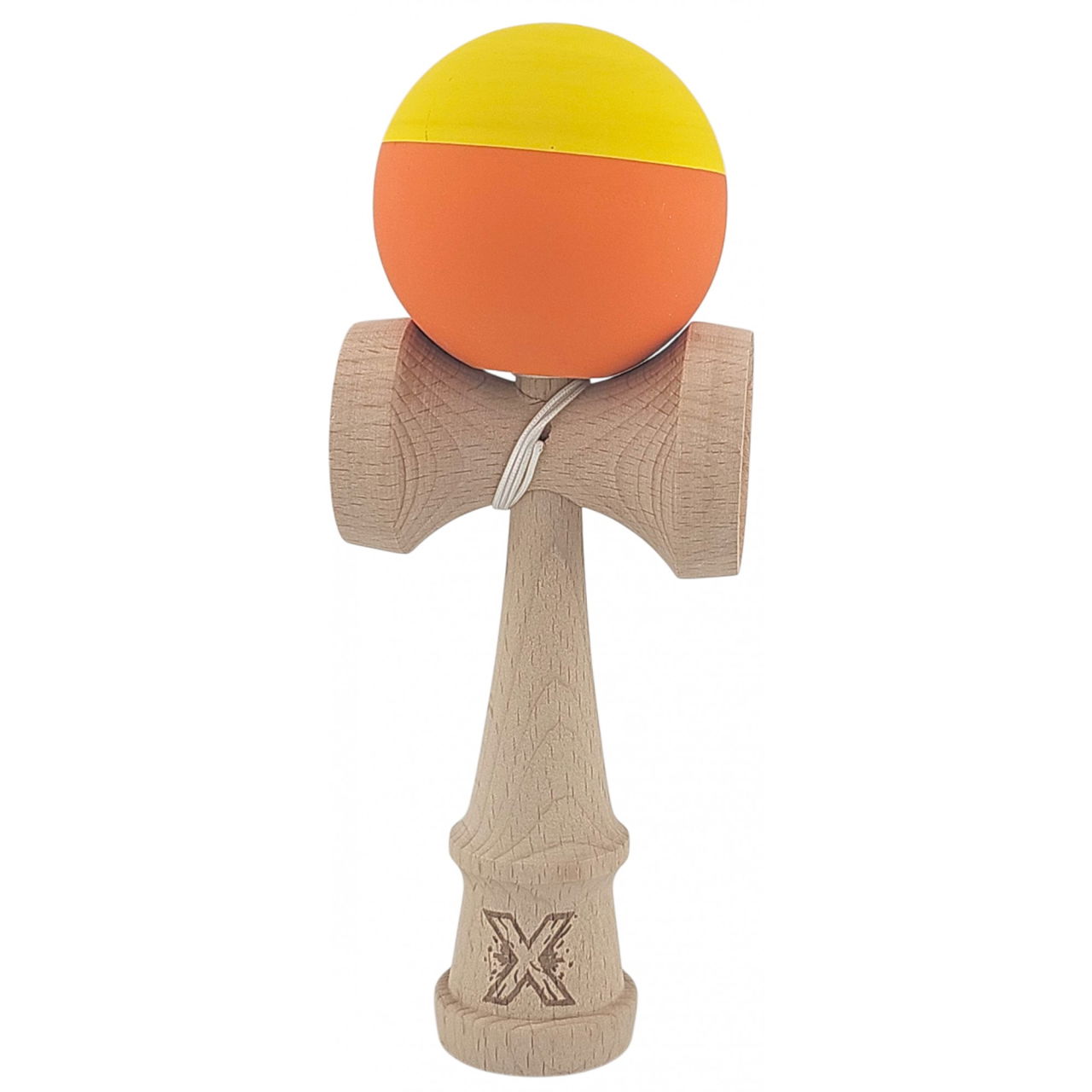 Kendama X Originala, Profesionala, Flippy, din Lemn, Rubber Grip, 18 cm, Galben/Portocaliu [1]