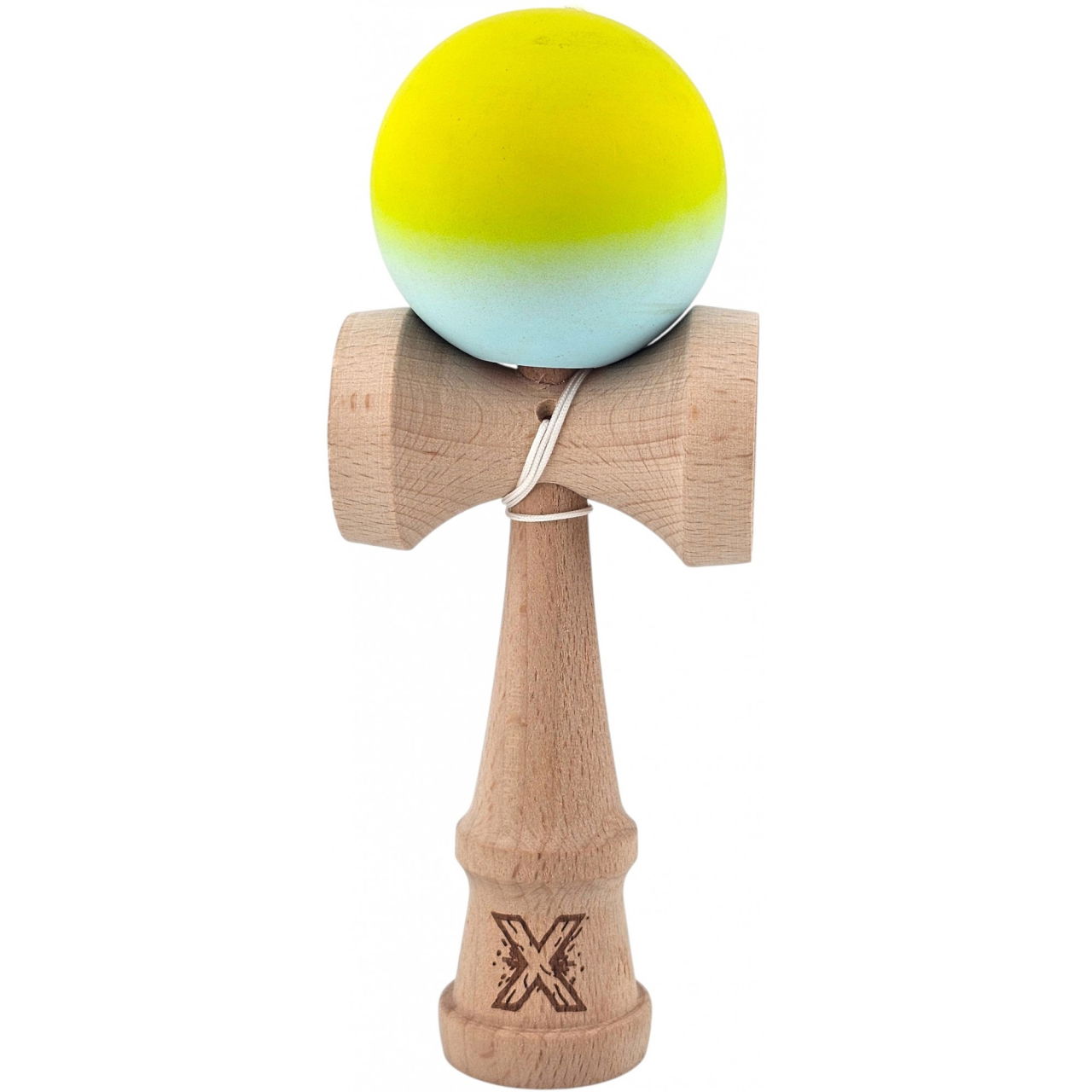 Kendama X Originala, Profesionala, Flippy, din Lemn, Rubber Grip, 18 cm, Galben Verde [1]