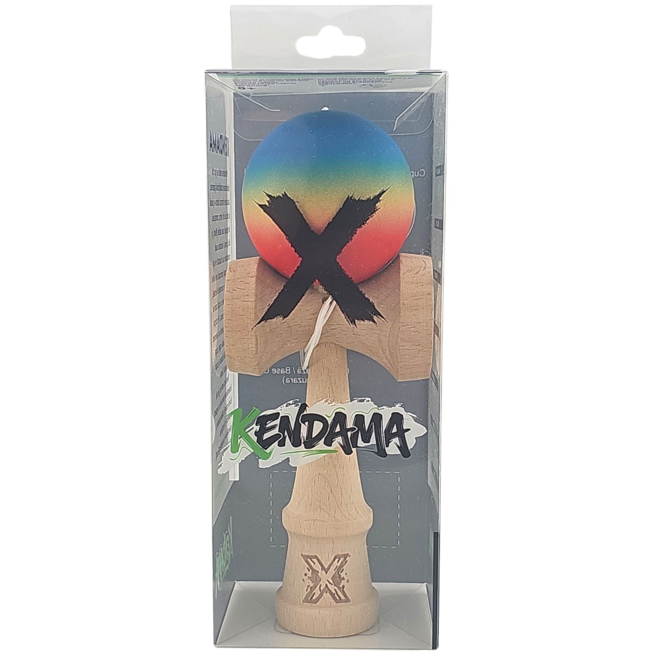 Kendama X Originala, Profesionala, Flippy, din Lemn, Rubber Grip, 18 cm, Gradient Albastru/Galben/Rosu [4]