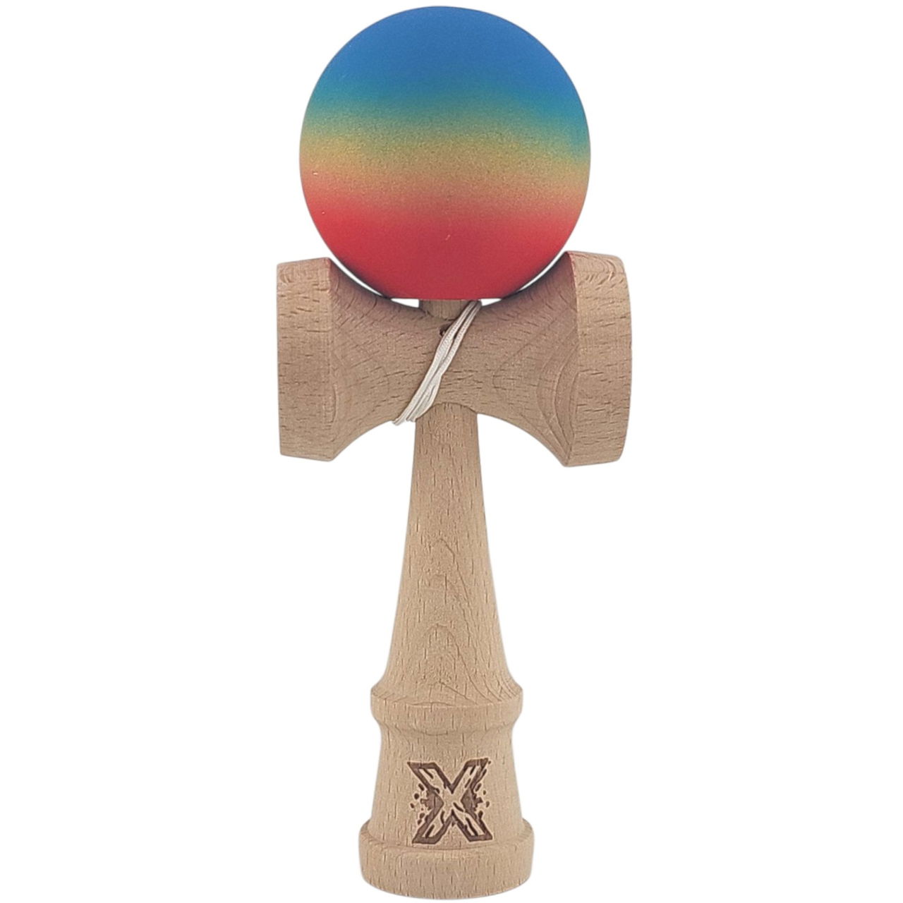 Kendama X Originala, Profesionala, Flippy, din Lemn, Rubber Grip, 18 cm, Gradient Albastru/Galben/Rosu [1]