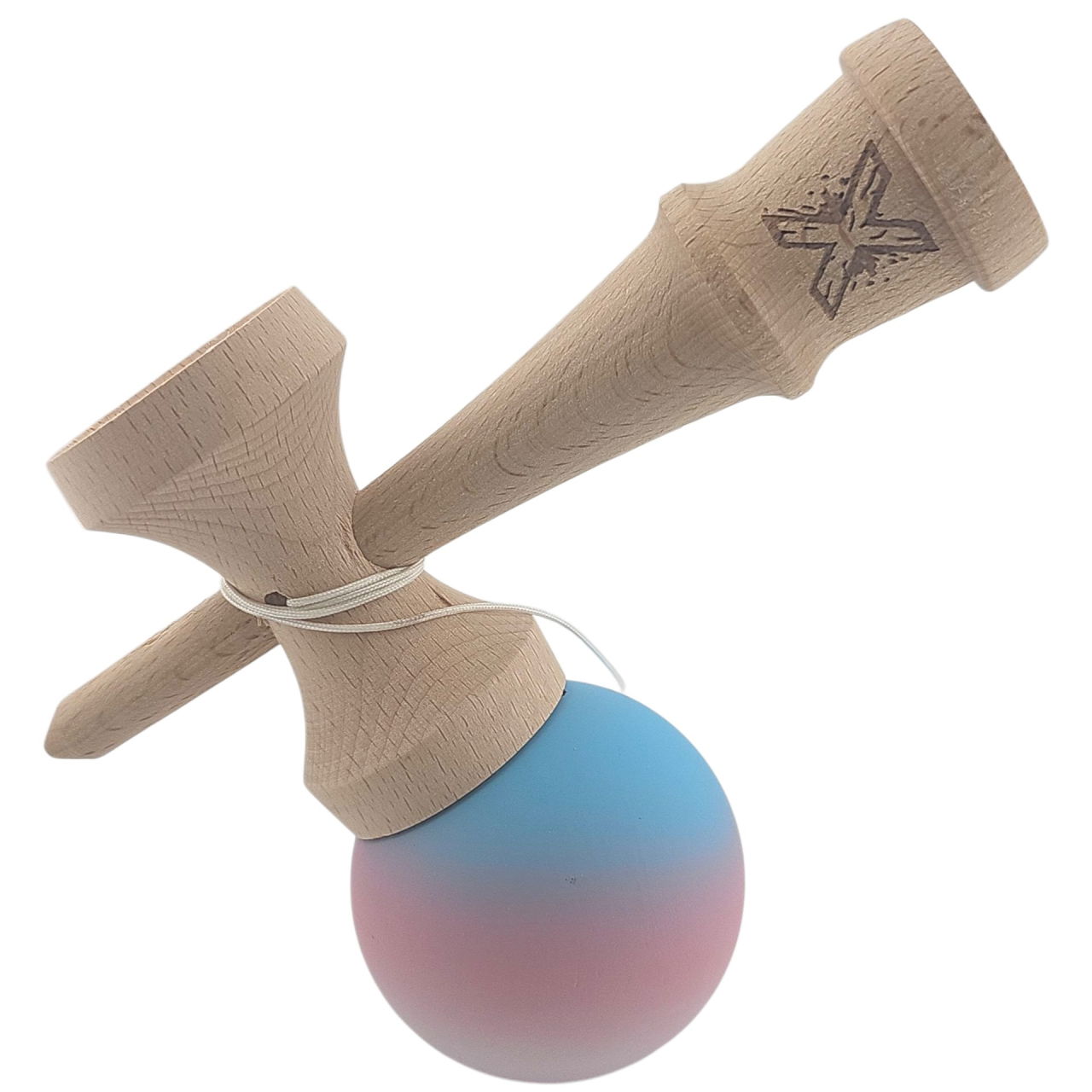 Kendama X Originala, Profesionala, Flippy, din Lemn, Rubber Grip, 18 cm, Gradient Albastru/Roz/Alb [3]
