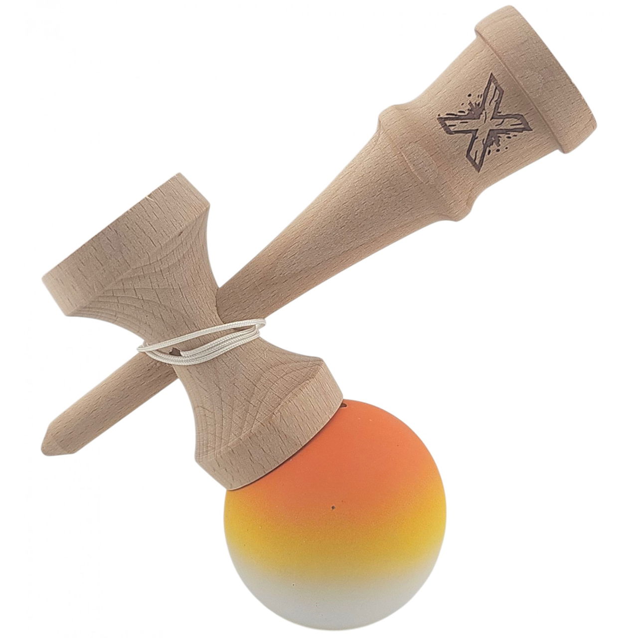 Kendama X Originala, Profesionala, Flippy, din Lemn, Rubber Grip, 18 cm, Gradient Portocaliu/Galben/Alb [3]