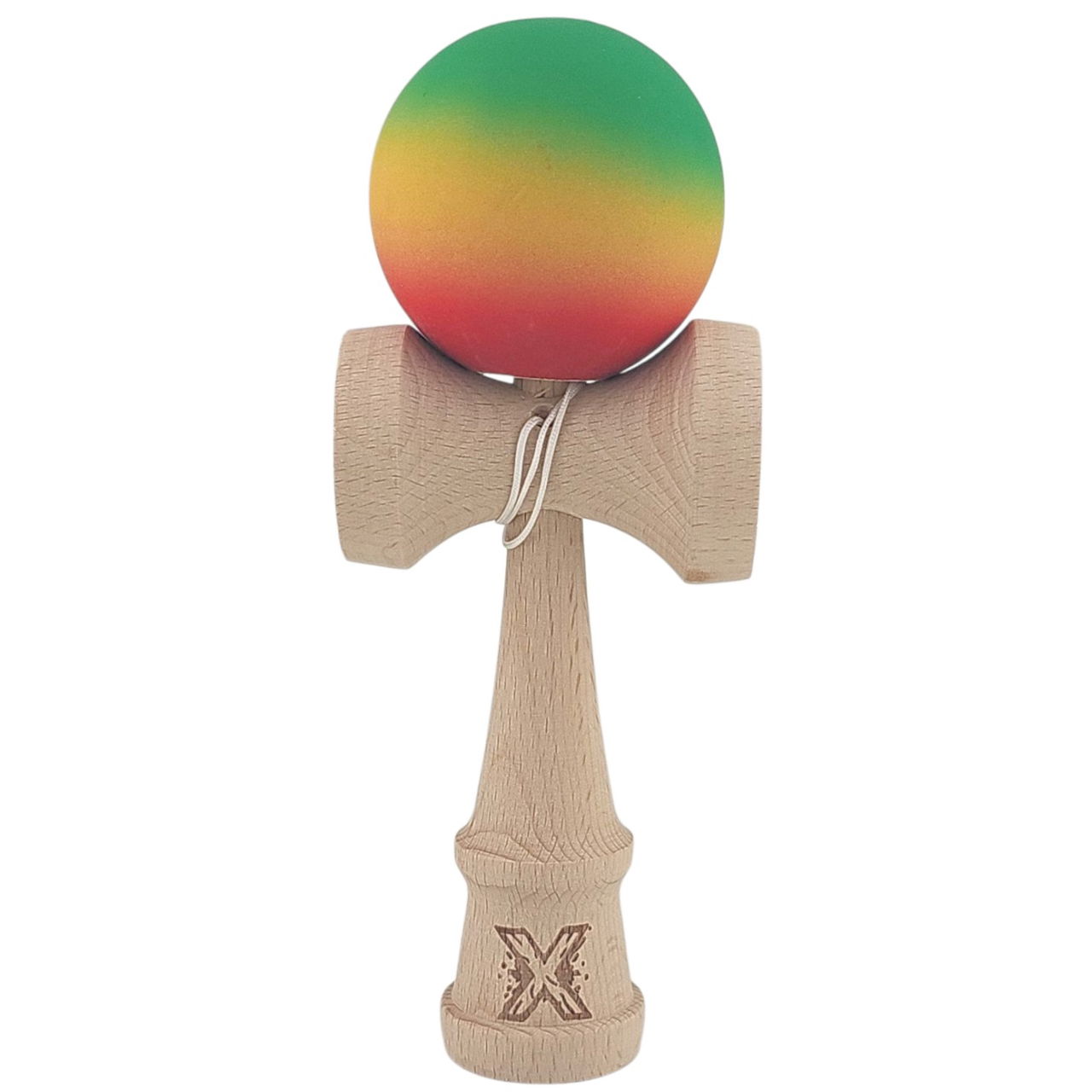 Kendama X Originala, Profesionala, Flippy, din Lemn, Rubber Grip, 18 cm, Gradient Verde/Galben/Rosu [1]