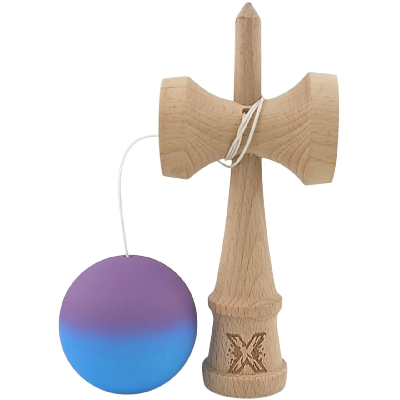 Kendama X Originala, Profesionala, Flippy, din Lemn, Rubber Grip, 18 cm, Gradient Violet/Albastru [3]