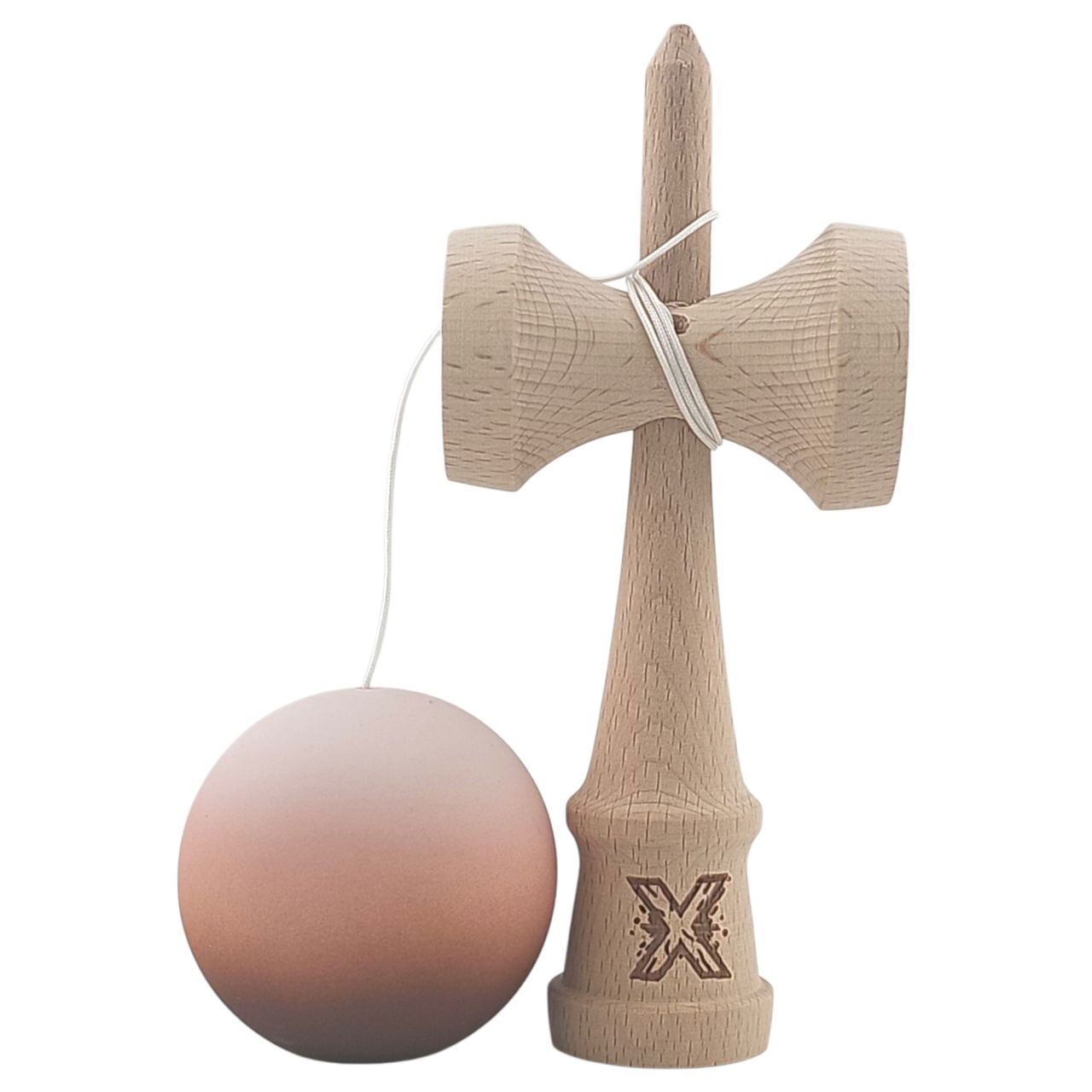 Kendama X Originala, Profesionala, Flippy, din Lemn, Rubber Grip, 18 cm, Maro/Bej/Roz [2]