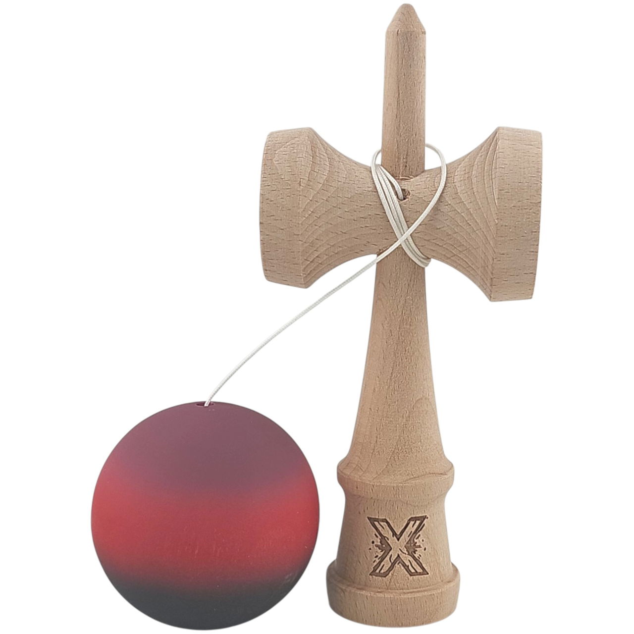 Kendama X Originala, Profesionala, Flippy, din Lemn, Rubber Grip, 18 cm, Mov/Rosu/Negru [2]