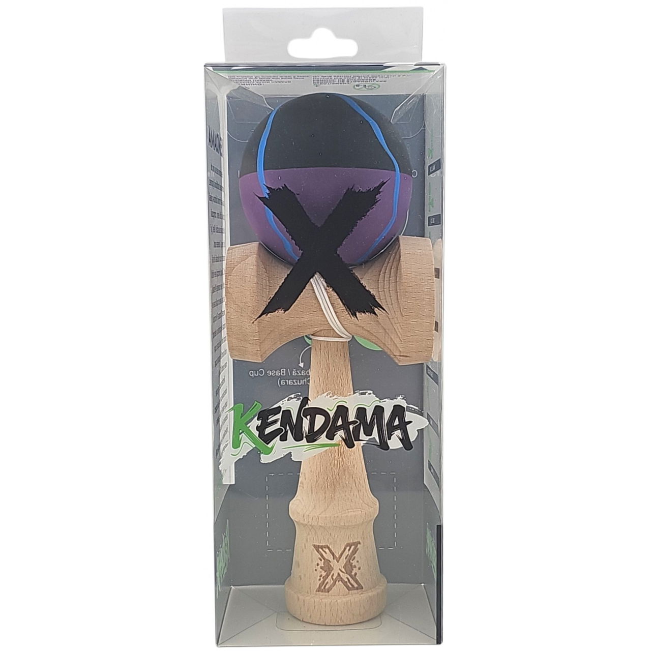 Kendama X Originala, Profesionala, Flippy, din Lemn, Rubber Grip, 18 cm, Negru/Mov/Albastru [4]
