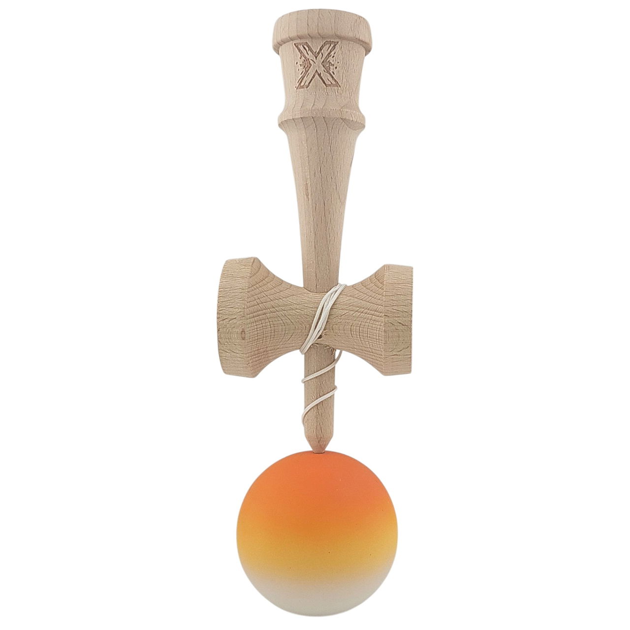 Kendama X Originala, Profesionala, Flippy, din Lemn, Rubber Grip, 18 cm, Portocaliu/Galben/Alb [3]