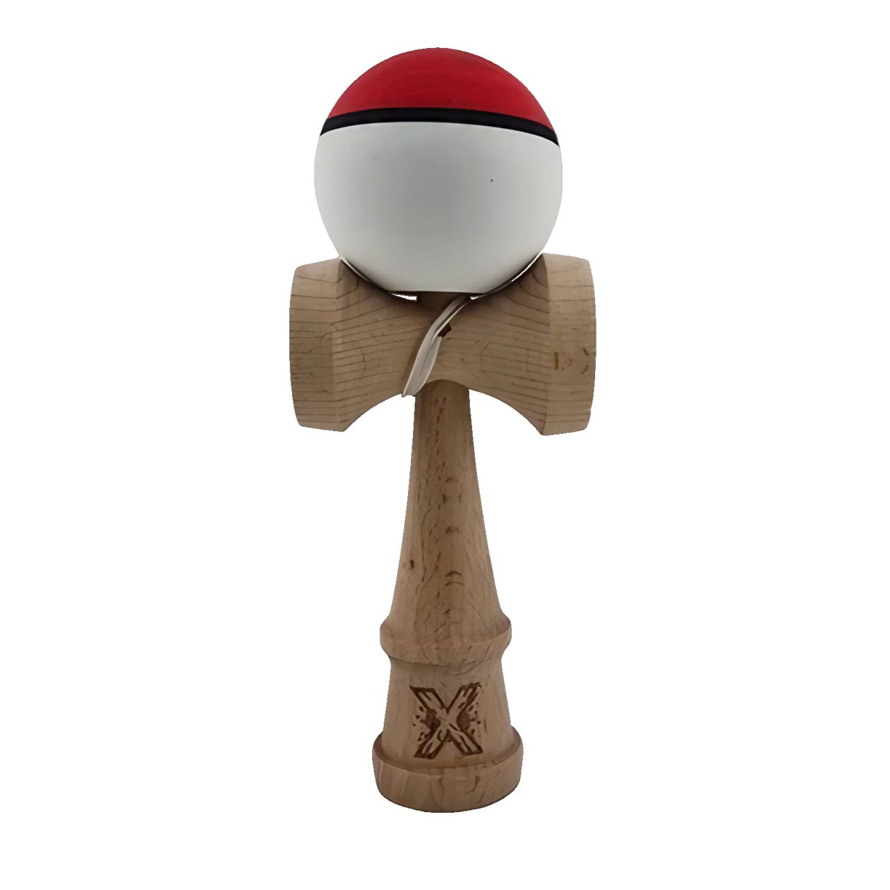 Kendama X Originala, Profesionala, Flippy, din Lemn, Rubber Grip, 18 cm, Rosu/Alb [1]