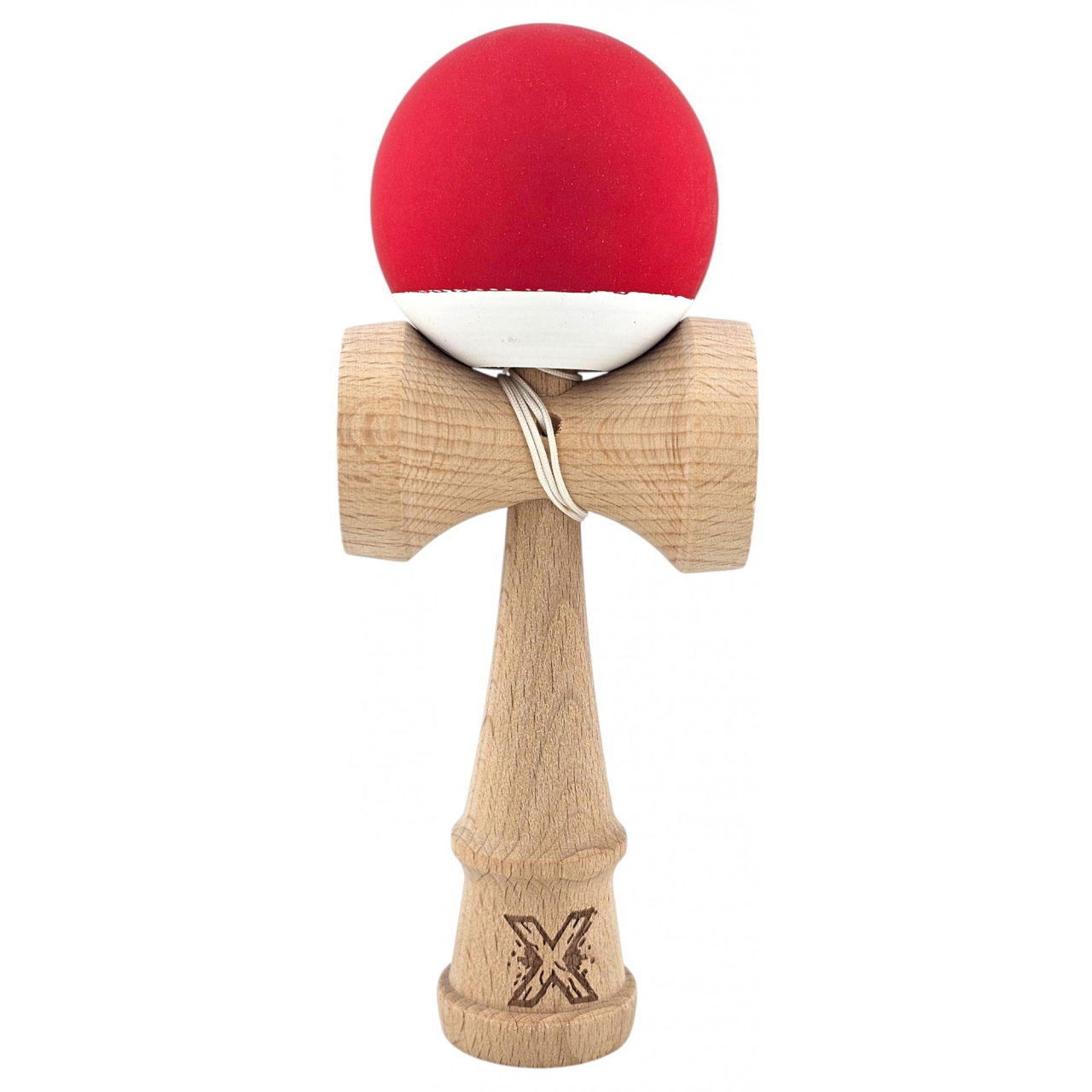 Kendama X Originala, Profesionala, Flippy, din Lemn, Rubber Grip, 18 cm, Rosu/Alb [1]