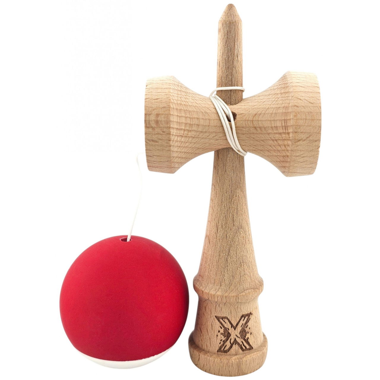 Kendama X Originala, Profesionala, Flippy, din Lemn, Rubber Grip, 18 cm, Rosu/Alb [2]