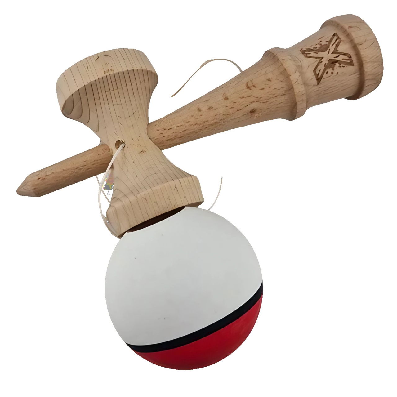 Kendama X Originala, Profesionala, Flippy, din Lemn, Rubber Grip, 18 cm, Rosu/Alb [4]