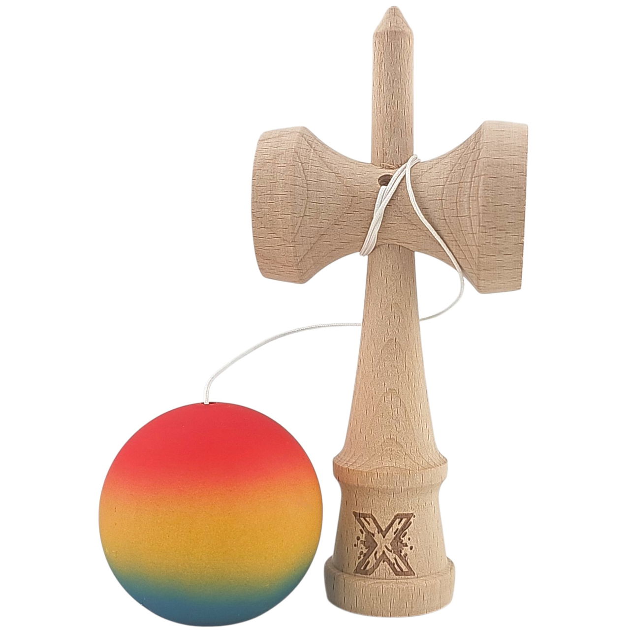 Kendama X Originala, Profesionala, Flippy, din Lemn, Rubber Grip, 18 cm,Rosu/Galben/Albastru [4]
