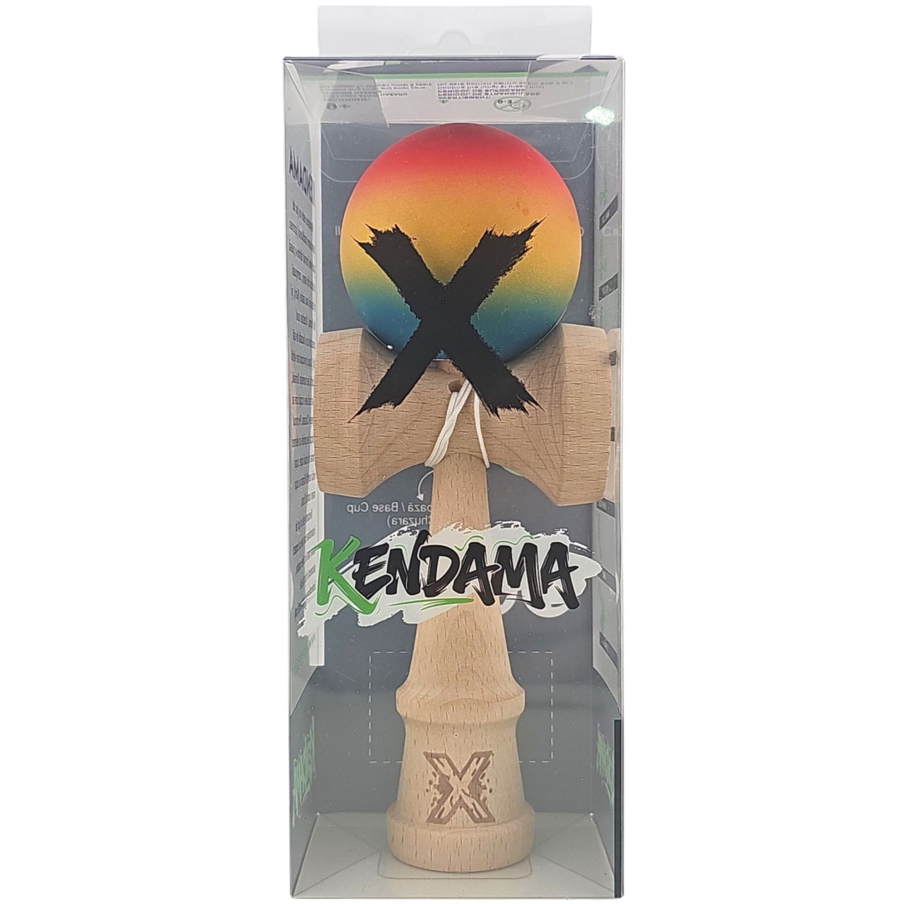 Kendama X Originala, Profesionala, Flippy, din Lemn, Rubber Grip, 18 cm,Rosu/Galben/Albastru [5]