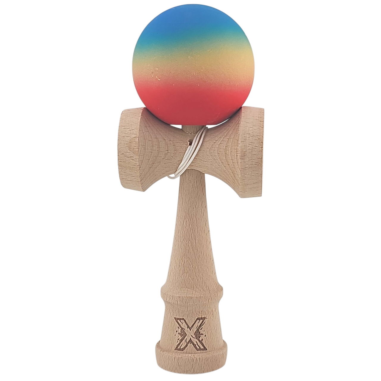 Kendama X Originala, Profesionala, Flippy, din Lemn, Rubber Grip, 18 cm, Rosu/Galben/Albastru [1]