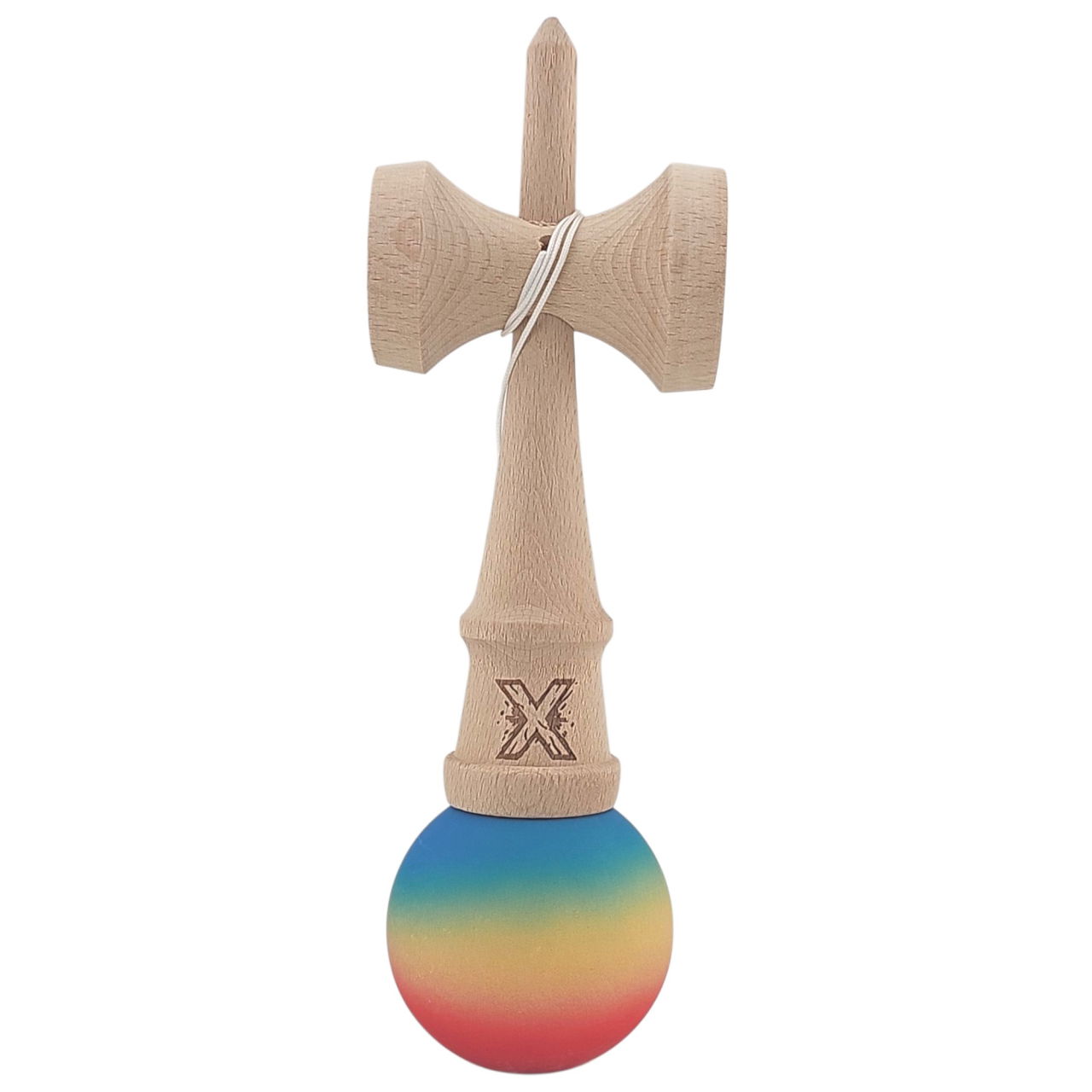 Kendama X Originala, Profesionala, Flippy, din Lemn, Rubber Grip, 18 cm, Rosu/Galben/Albastru [3]