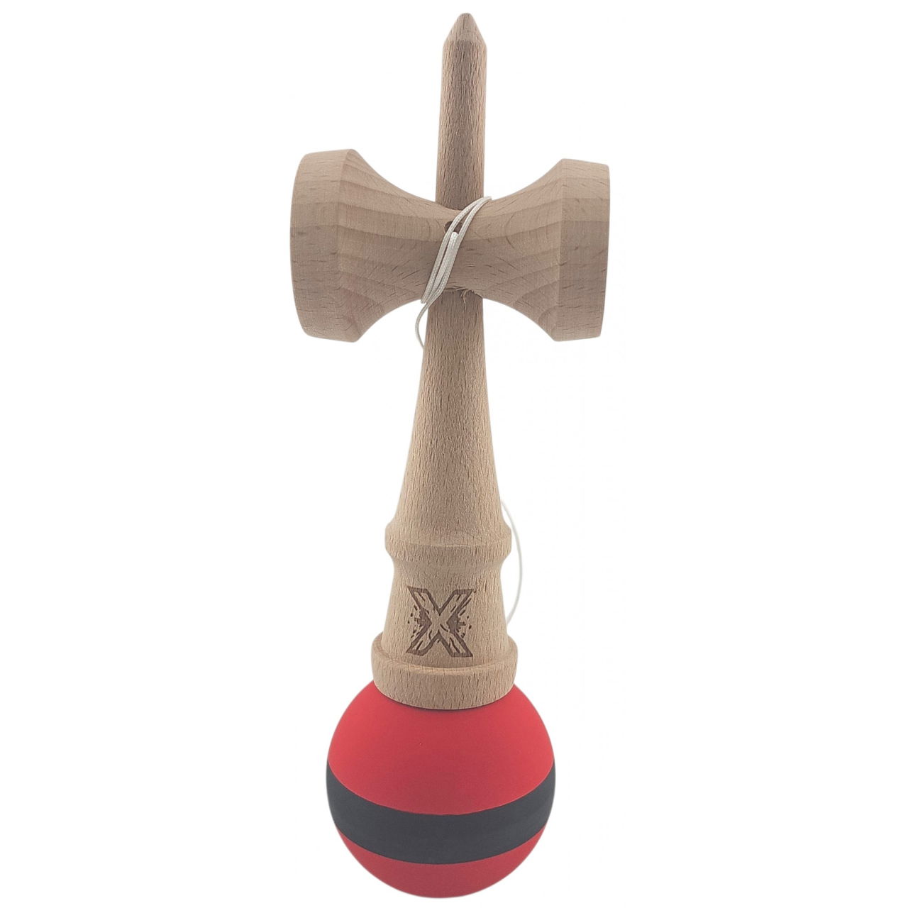 Kendama X Originala, Profesionala, Flippy, din Lemn, Rubber Grip, 18 cm, Rosu/Negru [3]