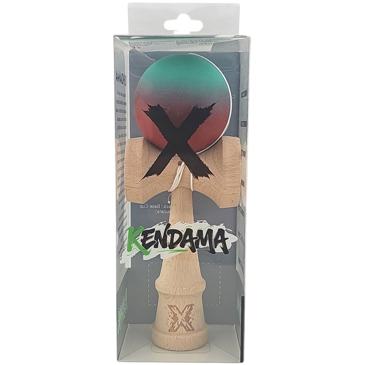 Kendama X Originala, Profesionala, Flippy, din Lemn, Rubber Grip, 18 cm, Rosu/Verde [3]