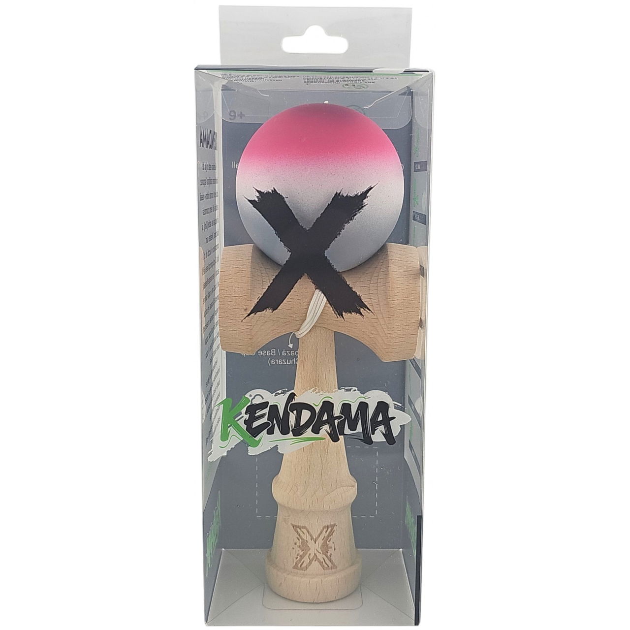 Kendama X Originala, Profesionala, Flippy, din Lemn, Rubber Grip, 18 cm, Roz/Alb/Gri [4]