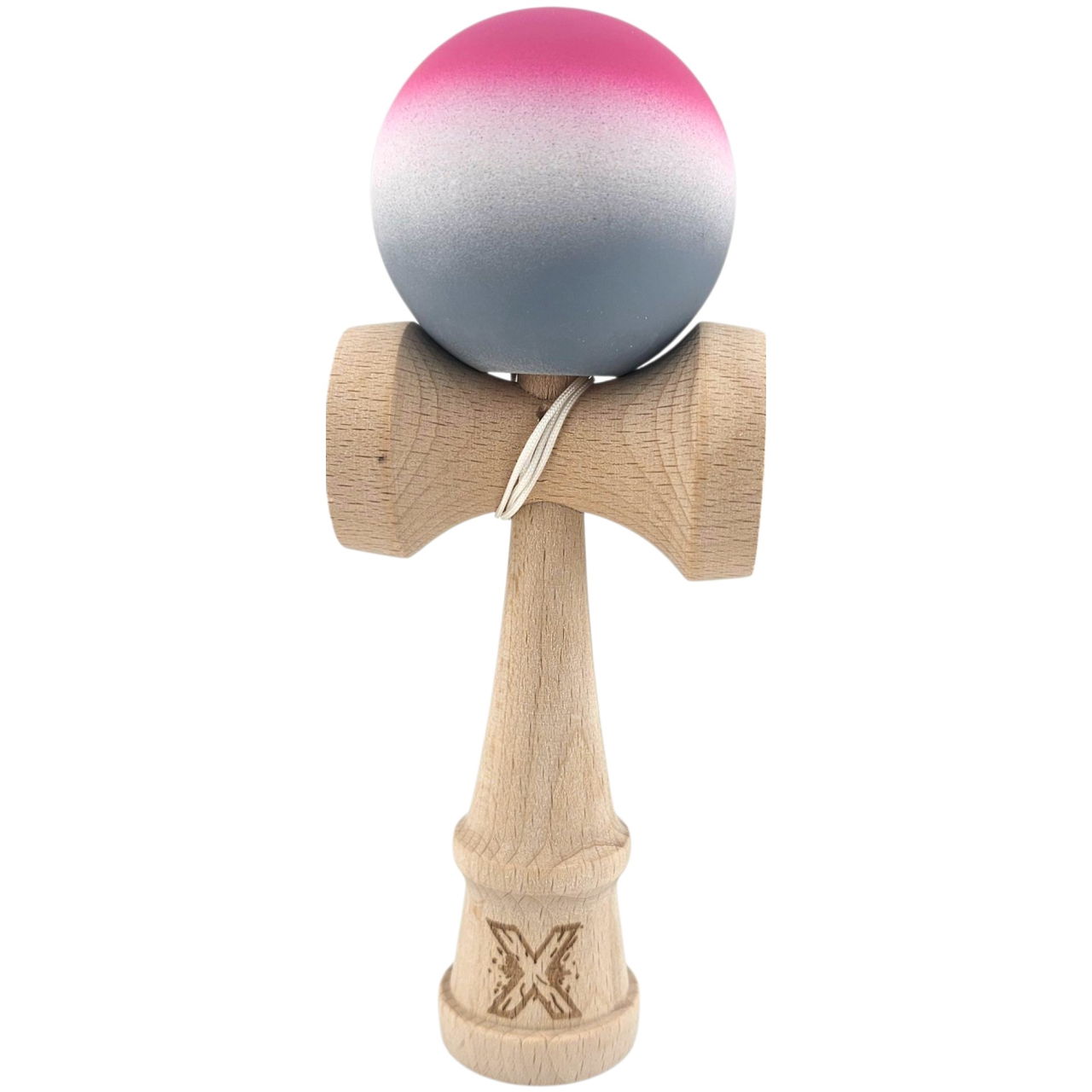 Kendama X Originala, Profesionala, Flippy, din Lemn, Rubber Grip, 18 cm, Roz/Alb/Gri [1]