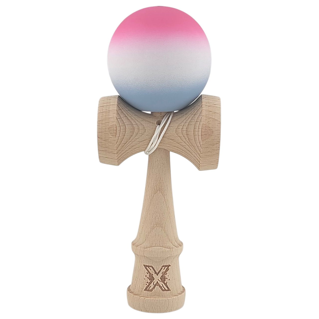 Kendama X Originala, Profesionala, Flippy, din Lemn, Rubber Grip, 18 cm, Roz/Alb/Gri [1]