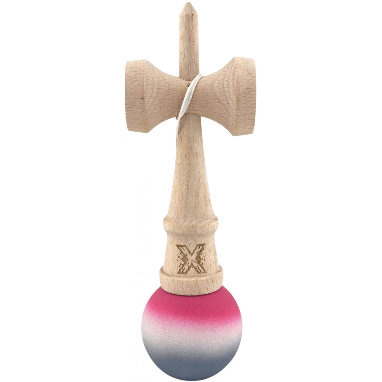 Kendama X Originala, Profesionala, Flippy, din Lemn, Rubber Grip, 18 cm, Roz/Alb/Gri [2]