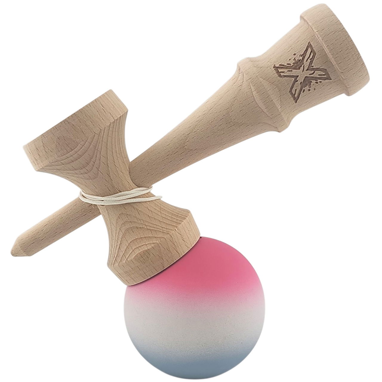 Kendama X Originala, Profesionala, Flippy, din Lemn, Rubber Grip, 18 cm, Roz/Alb/Gri [3]