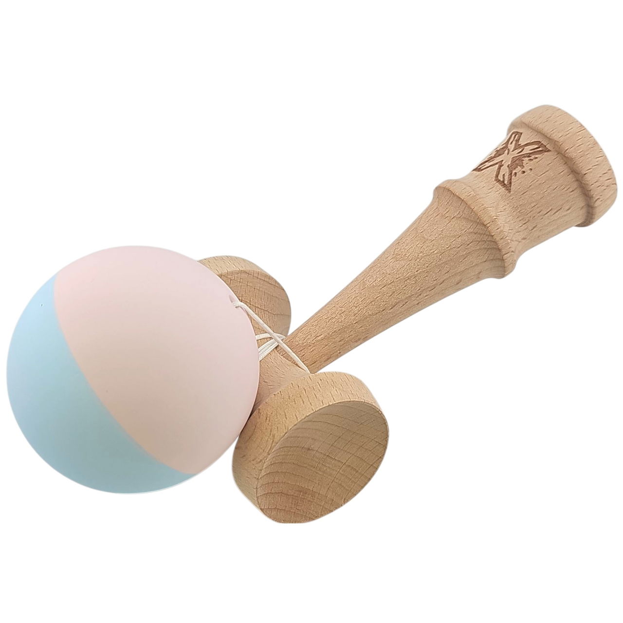 Kendama X Originala, Profesionala, Flippy, din lemn, Rubber Grip, 18 cm, Roz/Albastru [4]